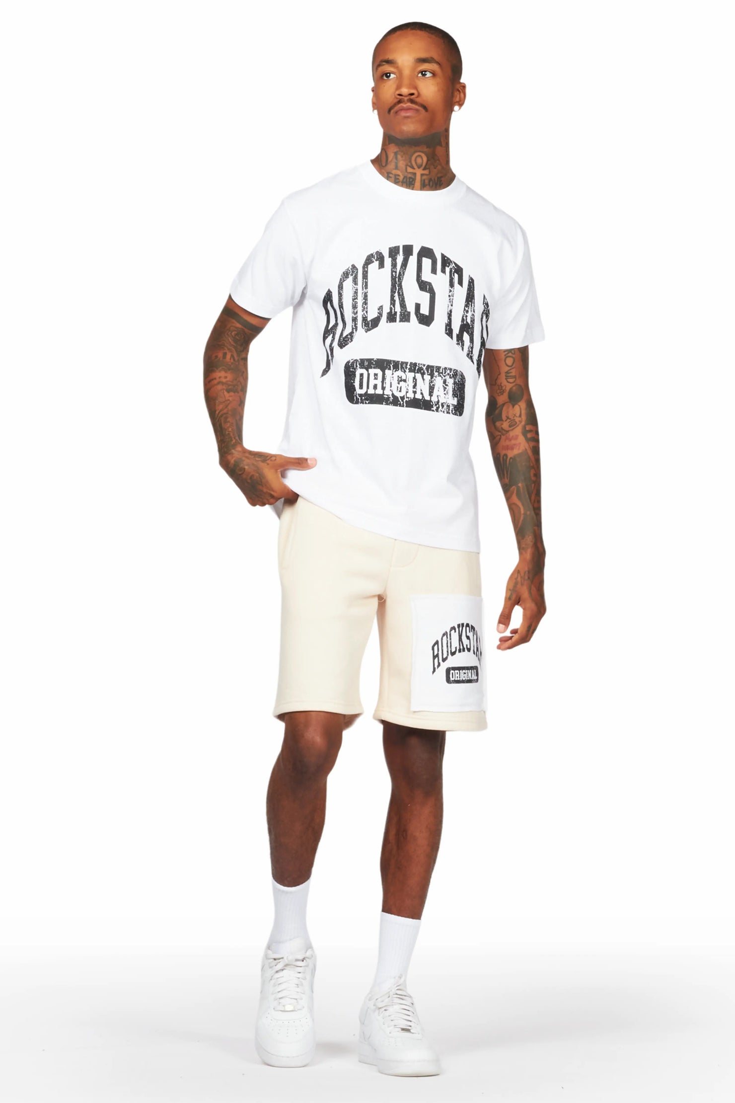Jain White/Beige T-Shirt/Short Set