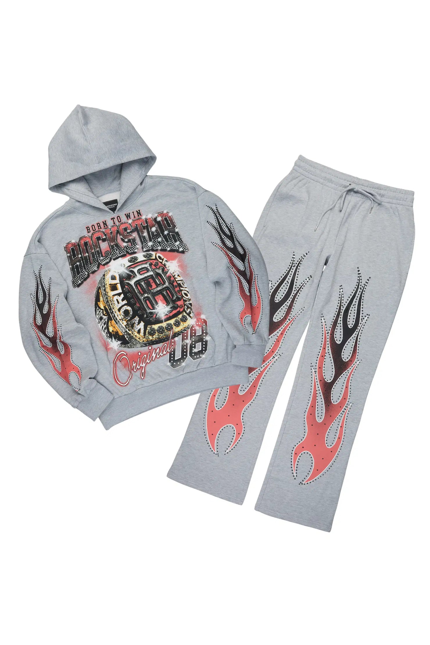 Glans Heather Grey Hoodie/Baggy Pant Track Set