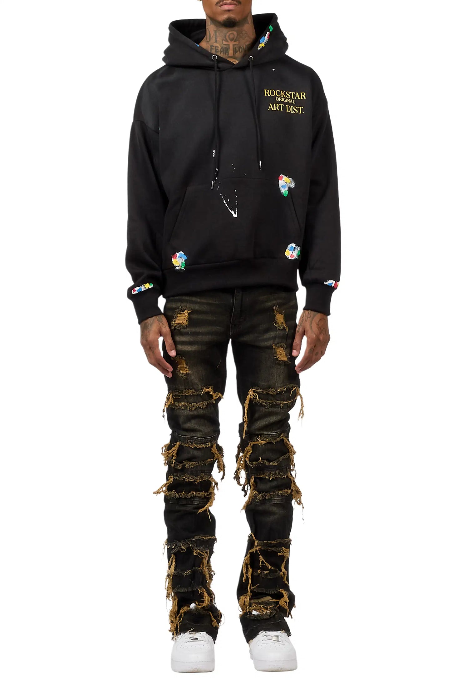 Palmer Black Relaxed Hoodie & Vasco Tint Grey Stacked Flare Jean Set