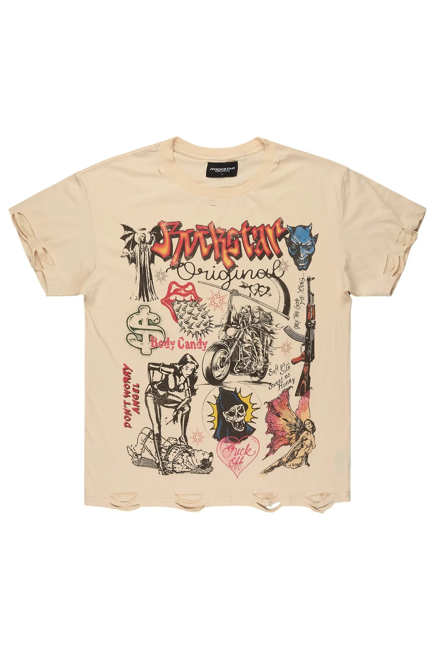 Shootah Beige Oversized Graphic T-Shirt