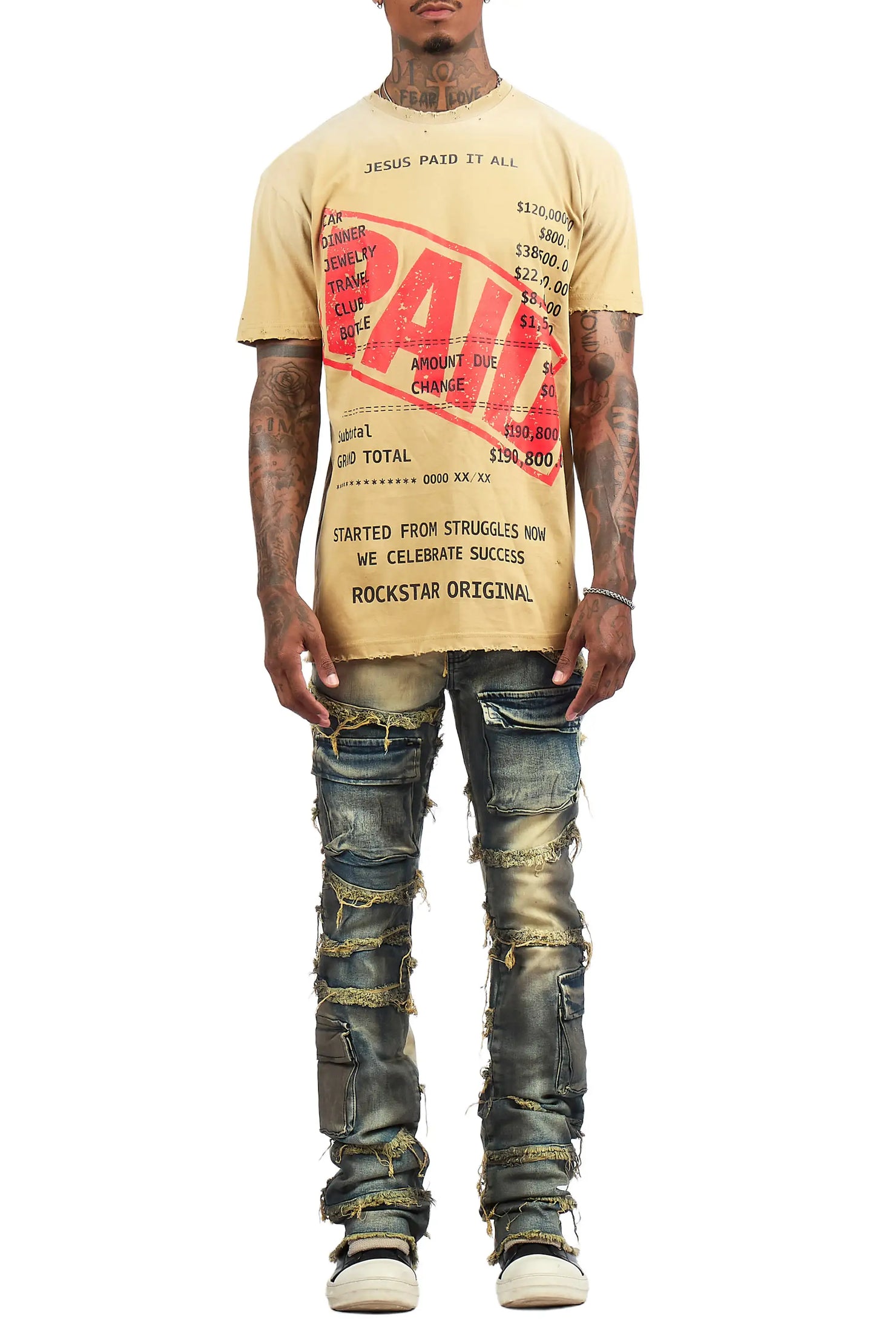 Yves Blue Stacked Flare Cargo Jean