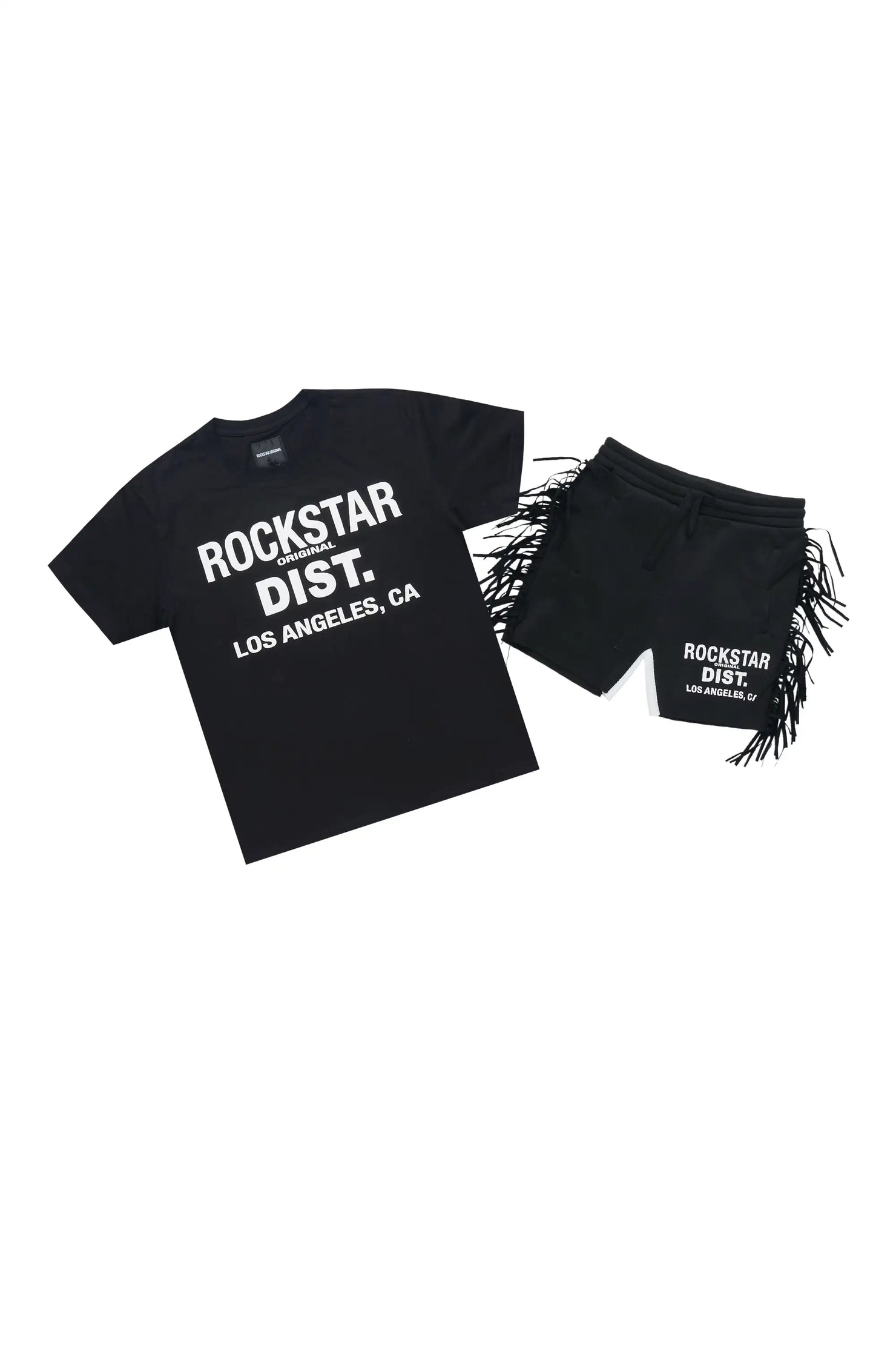 Girls Kendra Black/White Graphic T-Shirt/Fringe Short Set