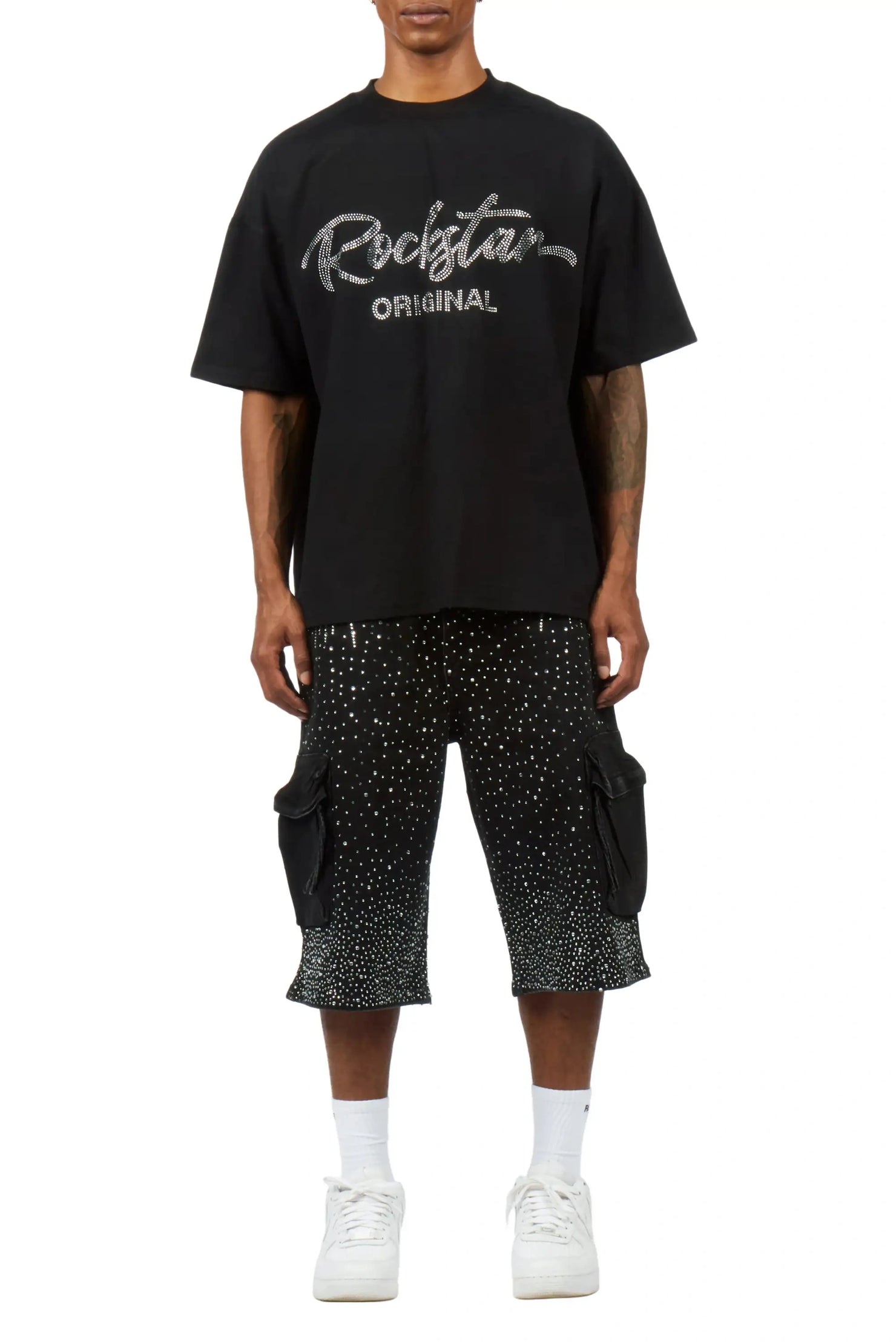 Keoni Black Rhinestone T-Shirt Denim Jort Set