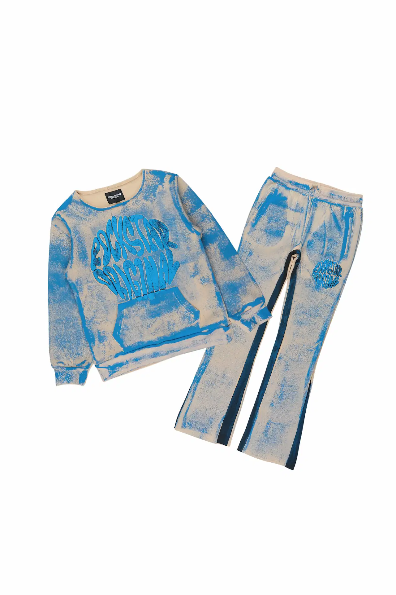Girls Therry Tan/Blue Crewneck Stacked Track Set