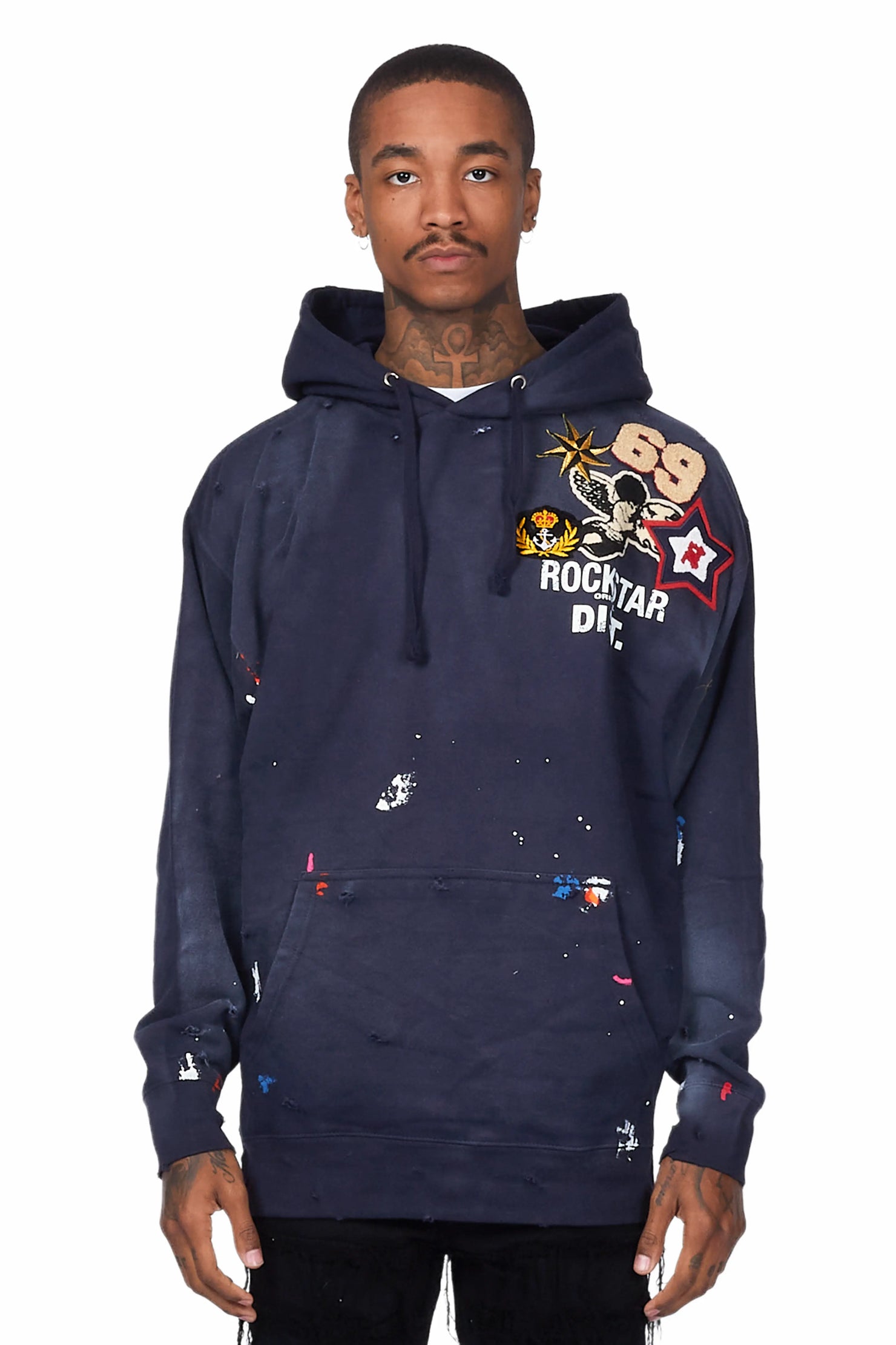 Samuel Navy Patchwork Graphic Hoodie