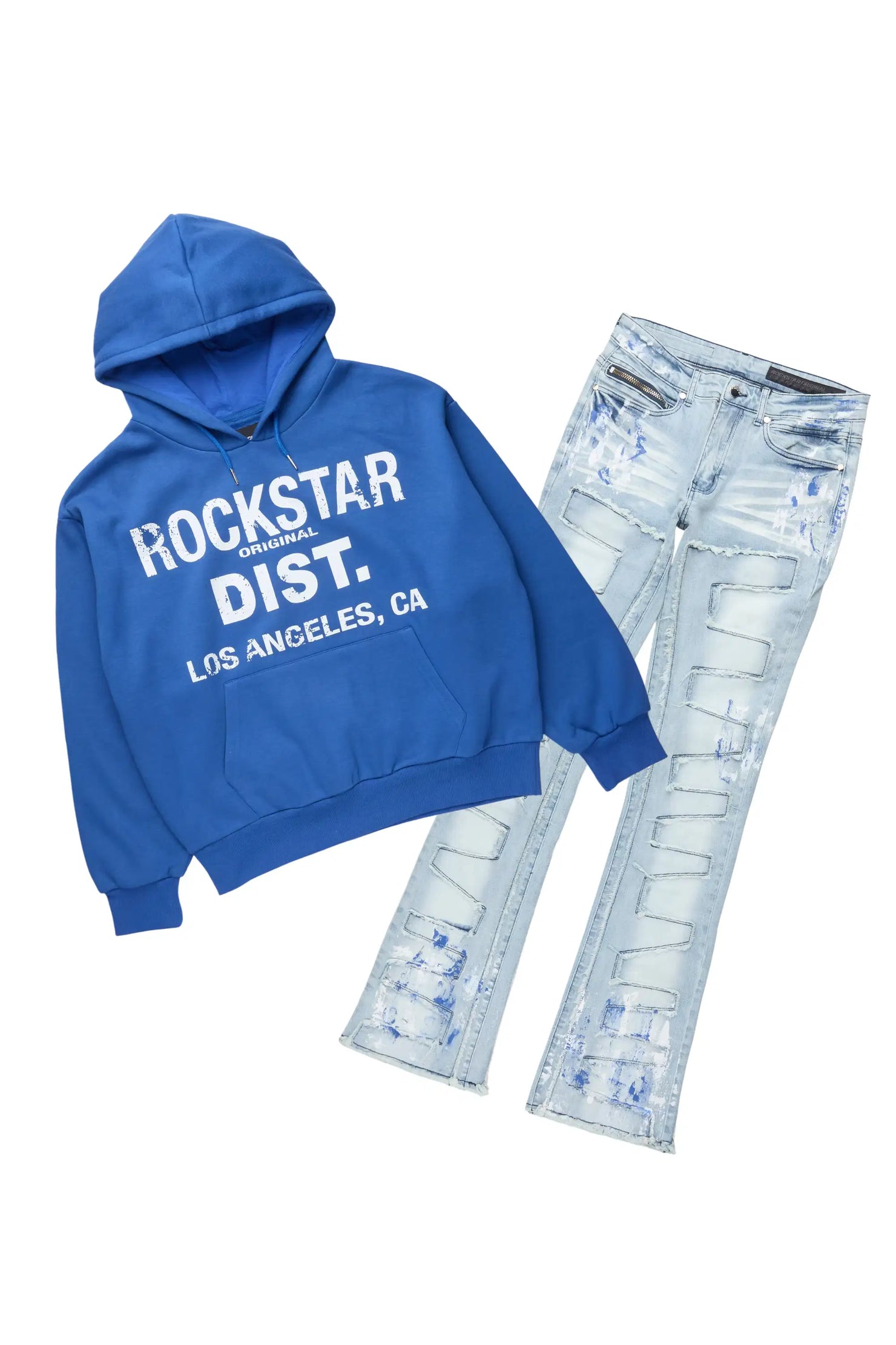 Saxon Royal/Blue Hoodie/Stacked Flare Jean Set