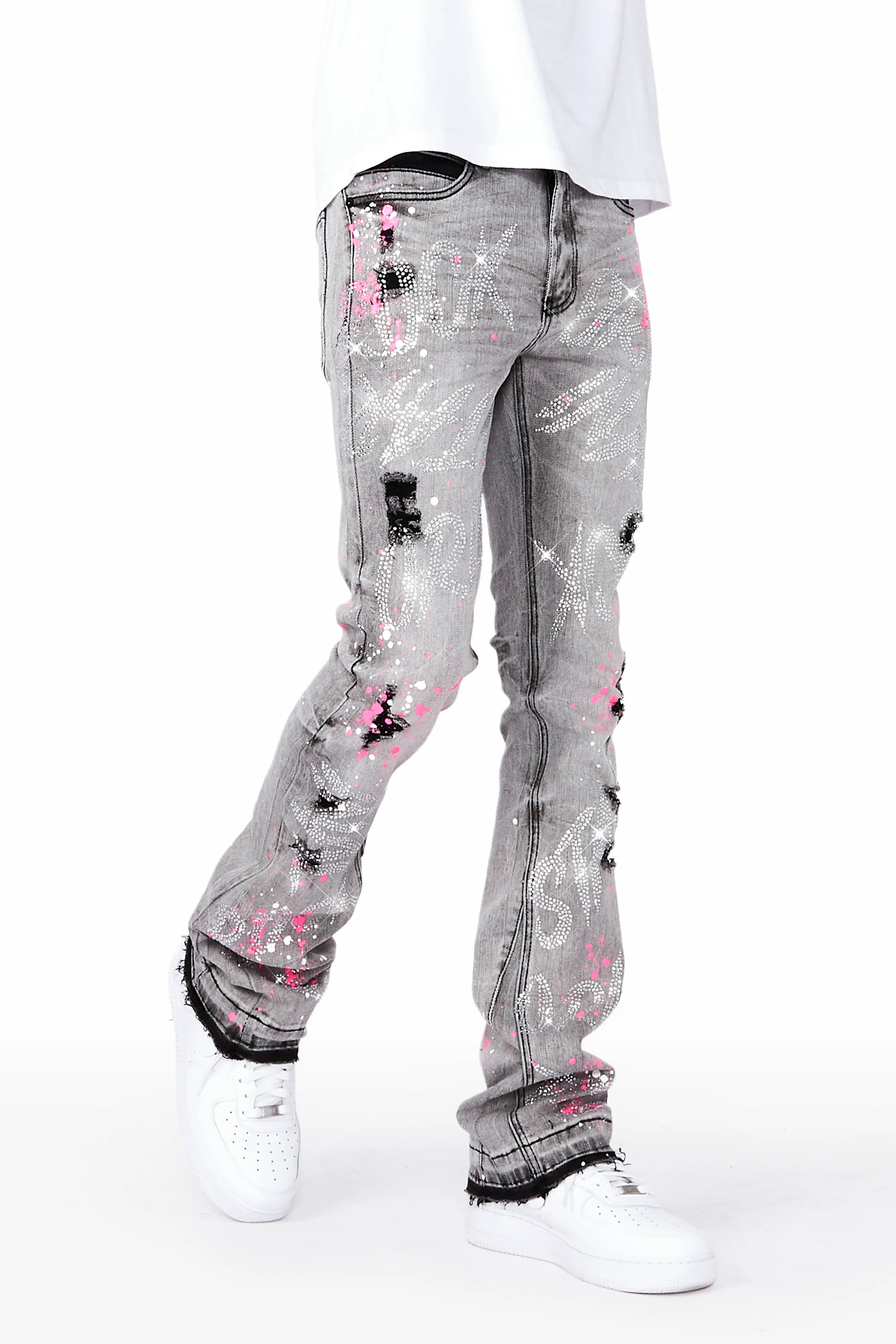 Eren Grey/Pink Stacked Flare Jean