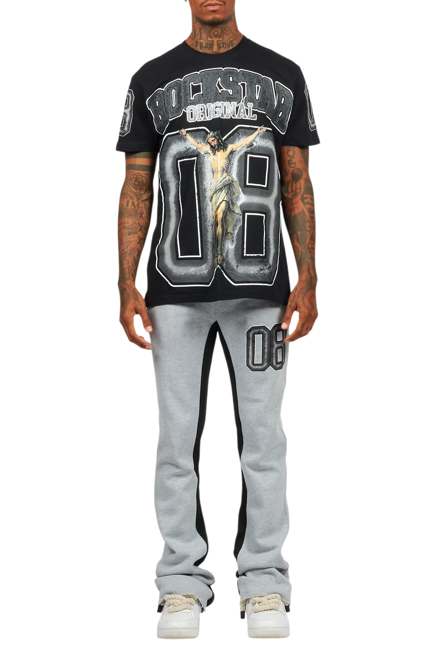 Fields Black/Grey T-Shirt/Baggy Stacked Track Set