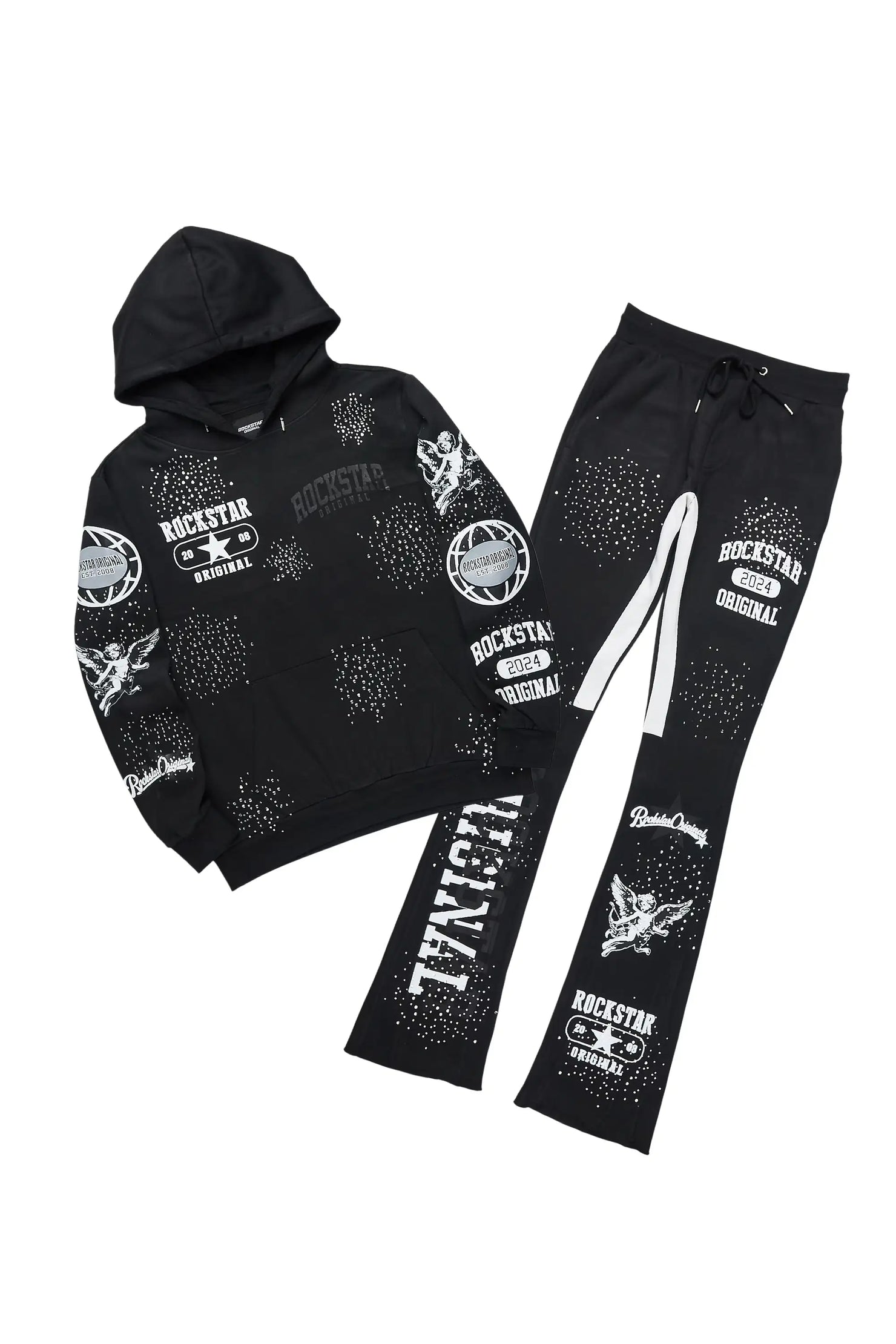 Gutta 2.0 Black Rhinestone Hoodie/Stacked Flare Track Set