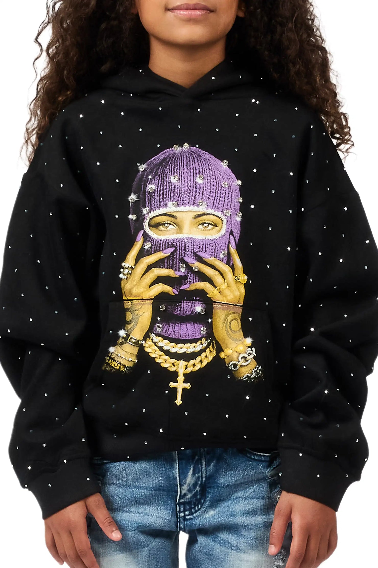 Girls Jayla Black Rhinestone Hoodie