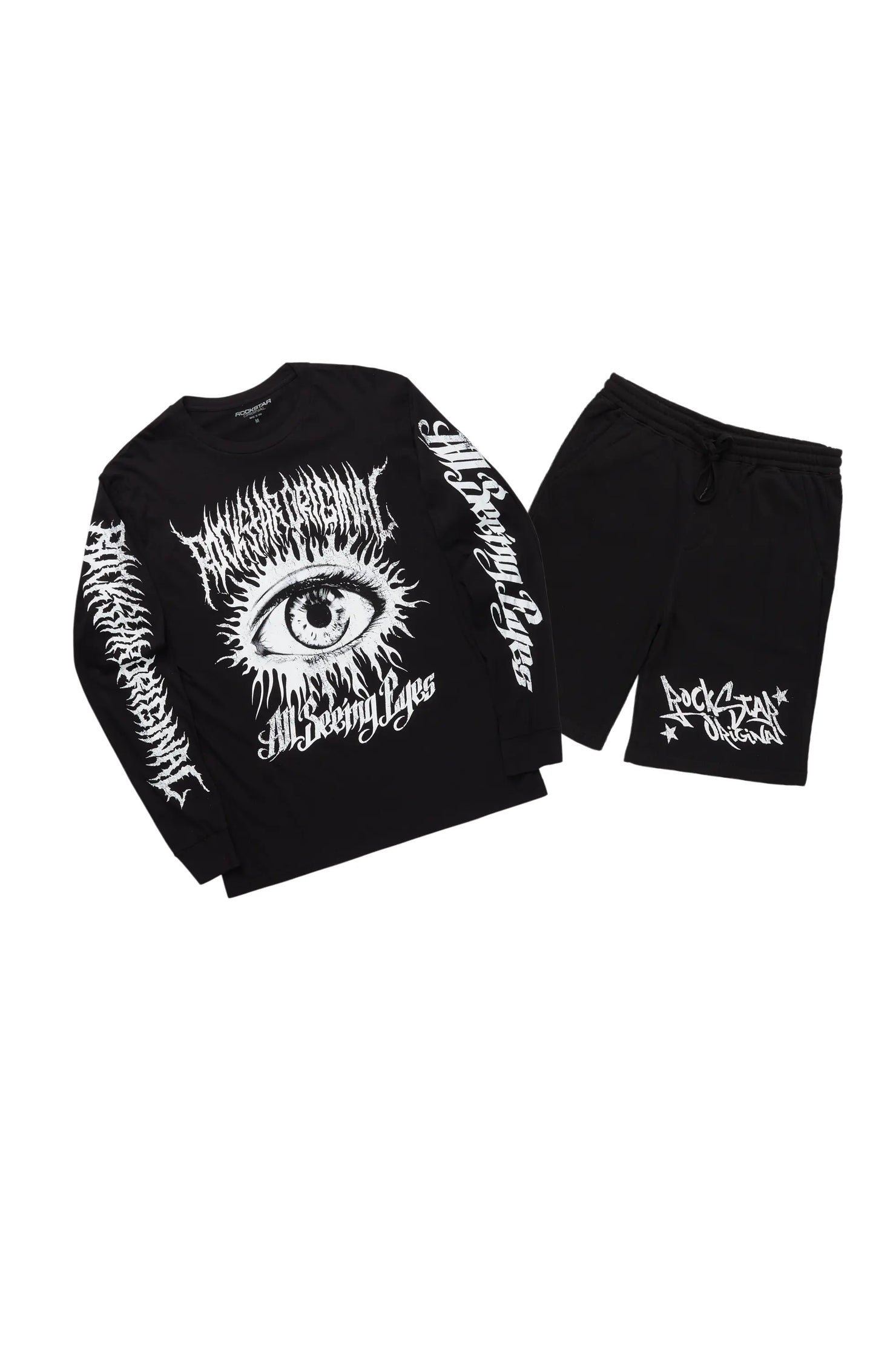 All Seeing Eyes Black Long Sleeve T-Shirt Short Set