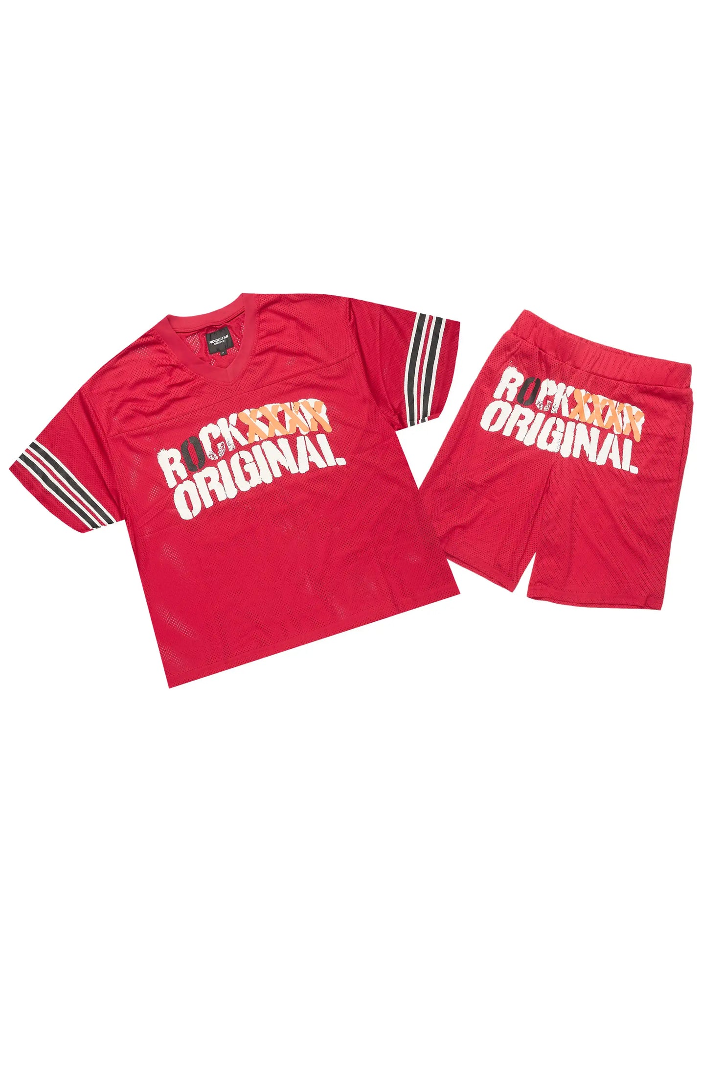 Crown Red Mesh Jersey Short Set