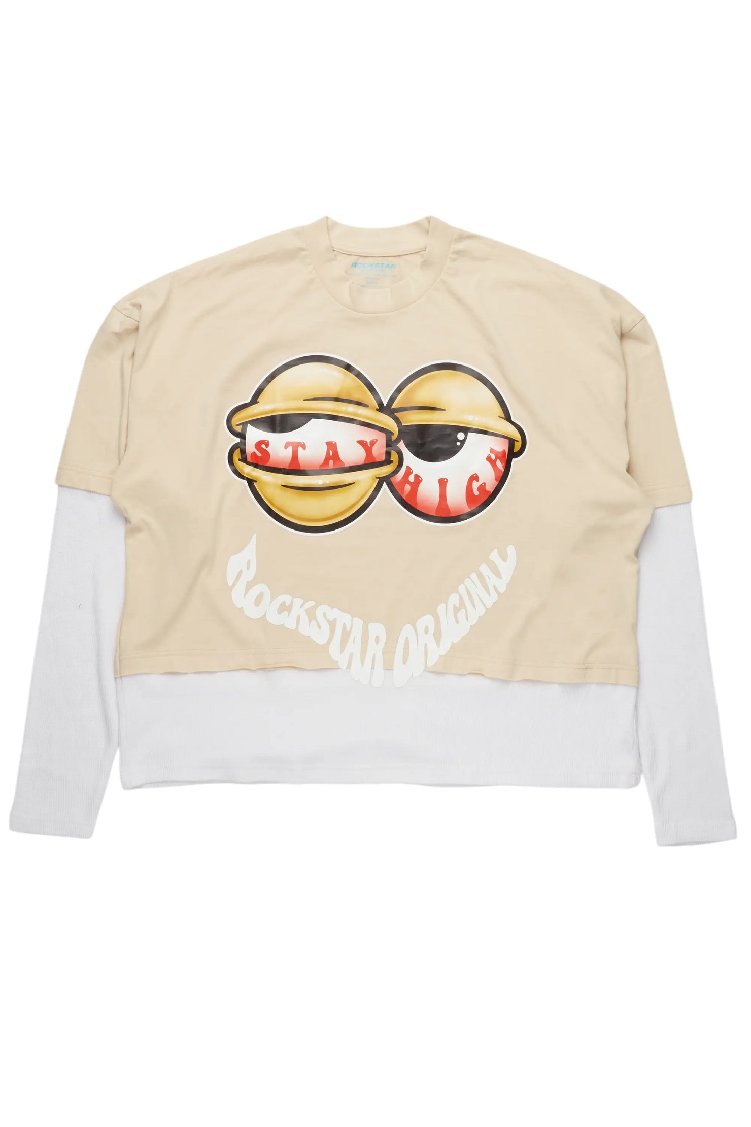 Highya Vintage Sand Thermal Double Layer Boxy Crop T-Shirt