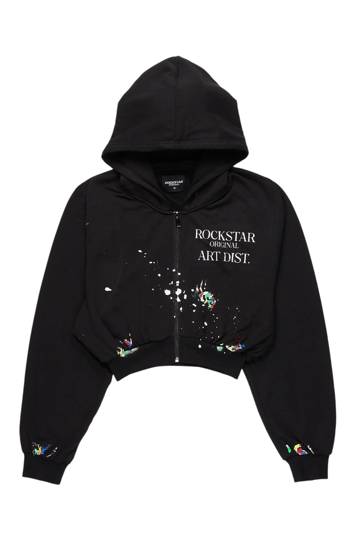 Latasya Black Zip Up Crop Hoodie