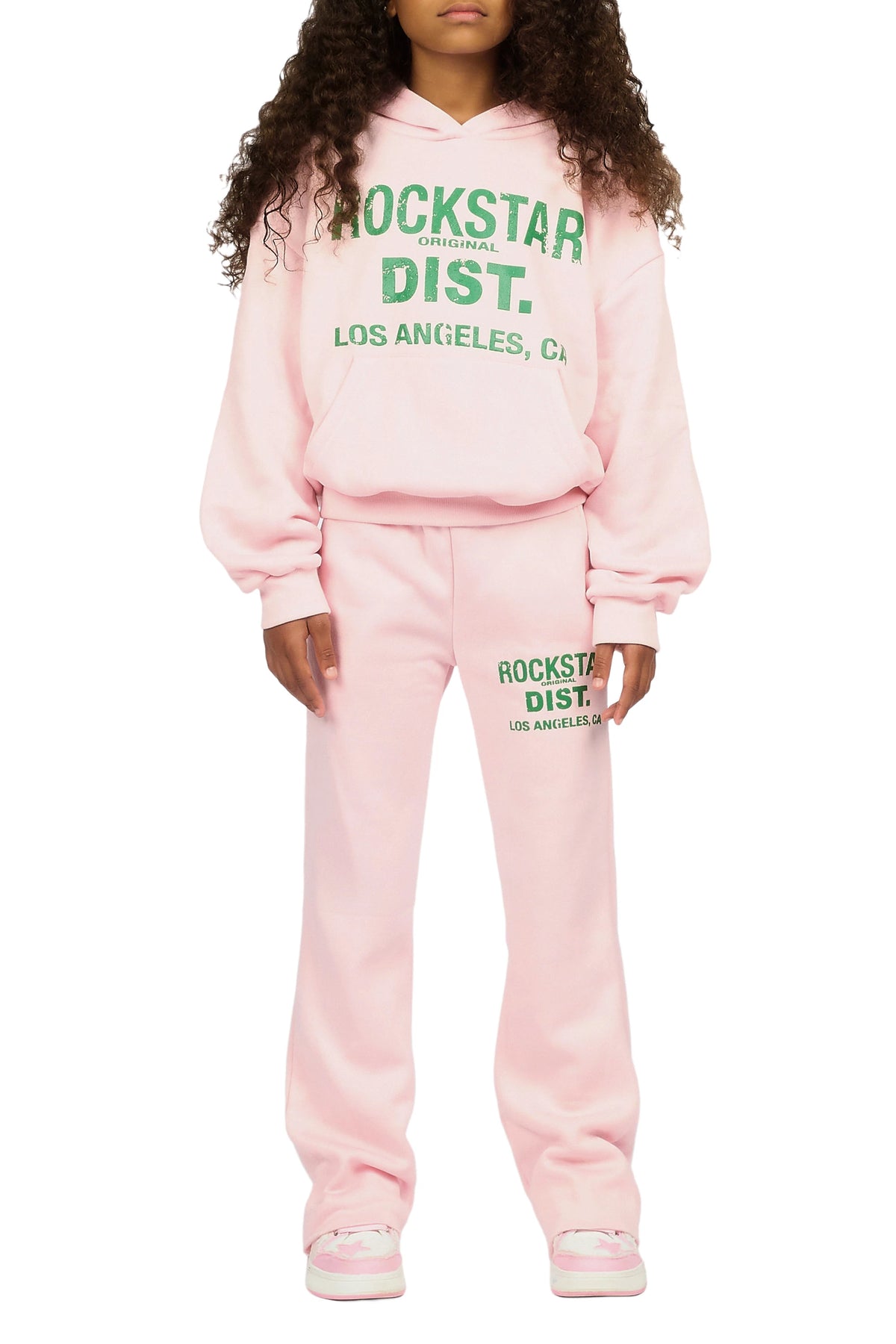 Girls Dalasia Light Pink/Green Hoodie/Stacked Flare Track Set