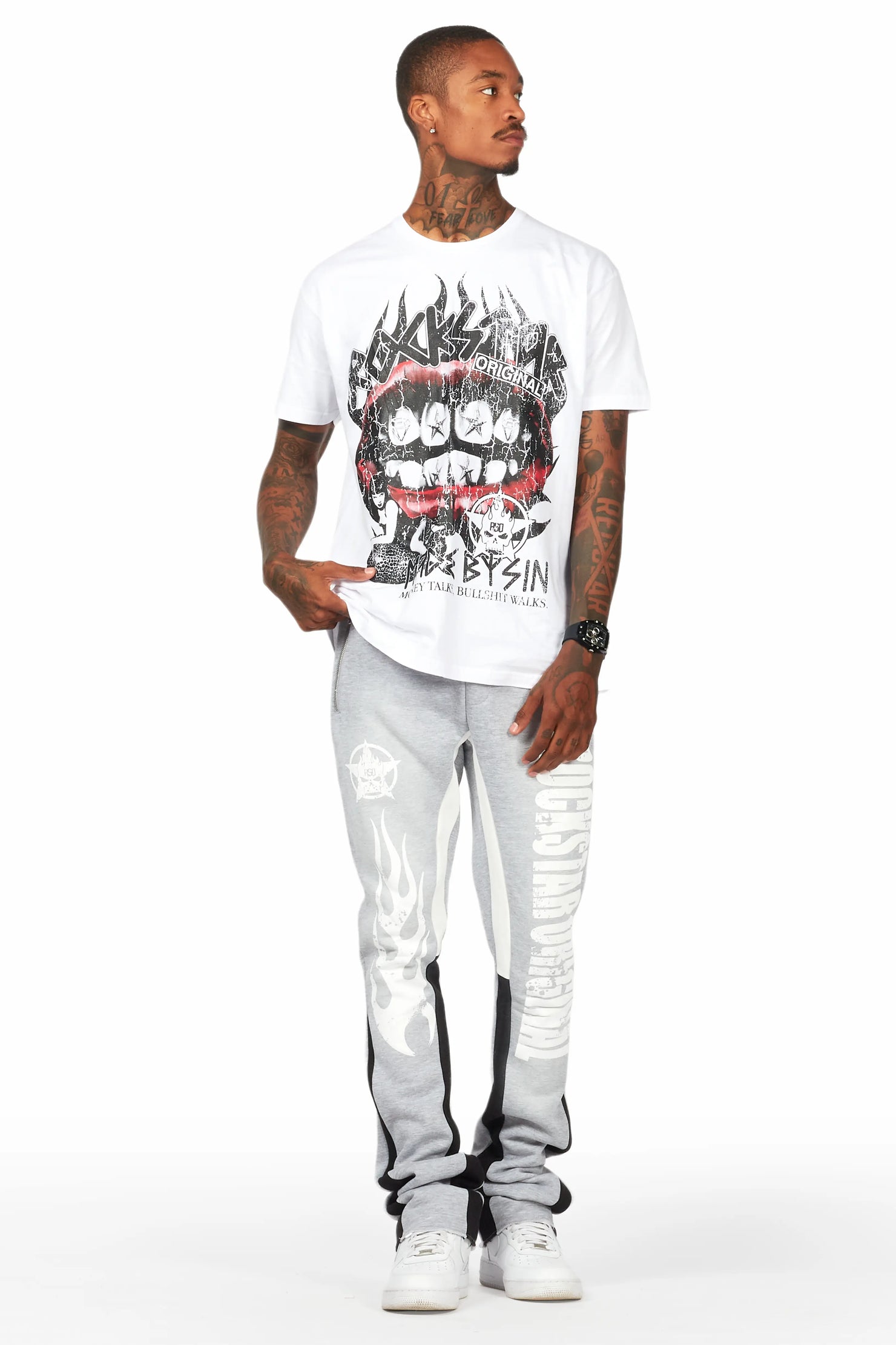 Vadim White/Grey T-Shirt/Stacked Flare Track Set