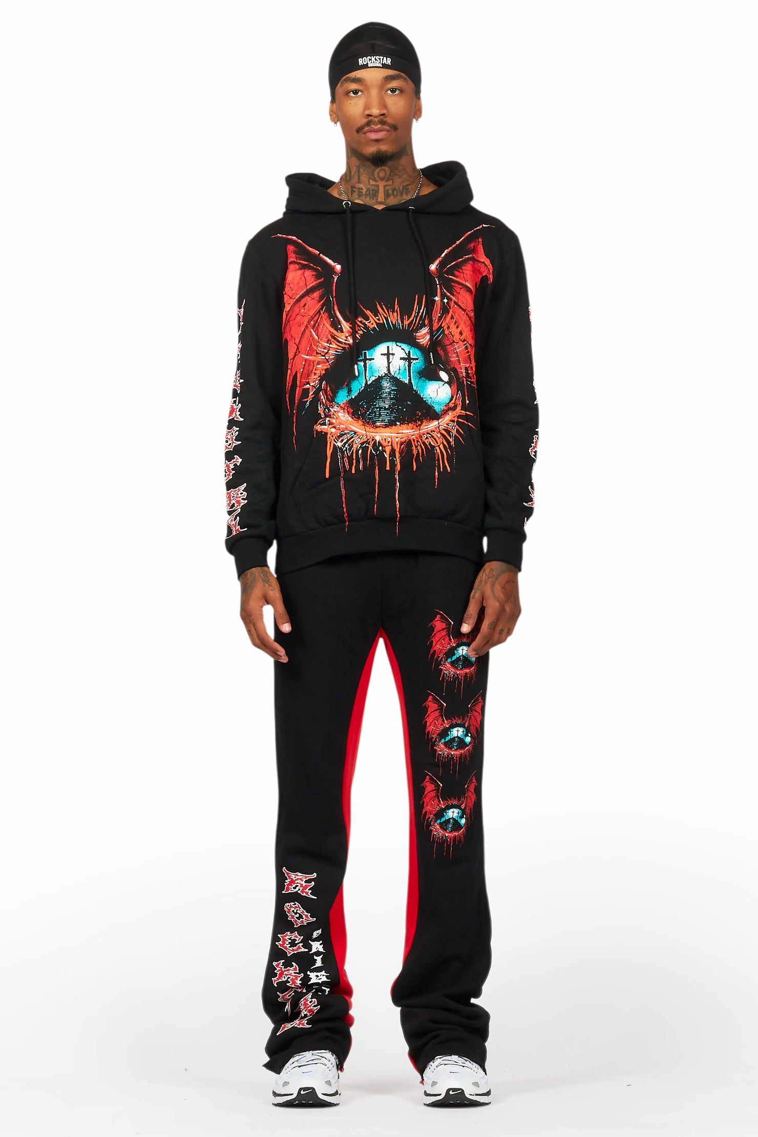 Darden Black/Red Hoodie/Baggy Track Pant Set