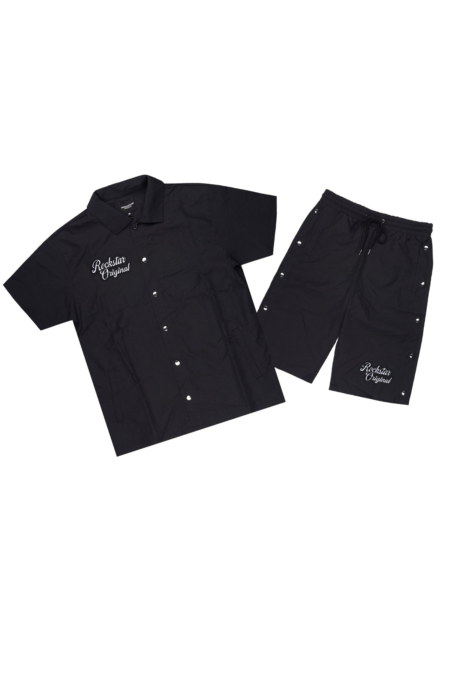 Lustro Black Button Down Shirt/Short Set