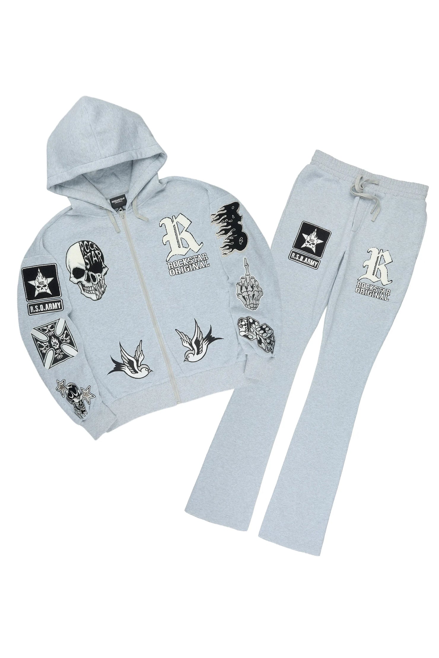 Vidar Heather Grey Zip Up Hoodie Stacked Track Set