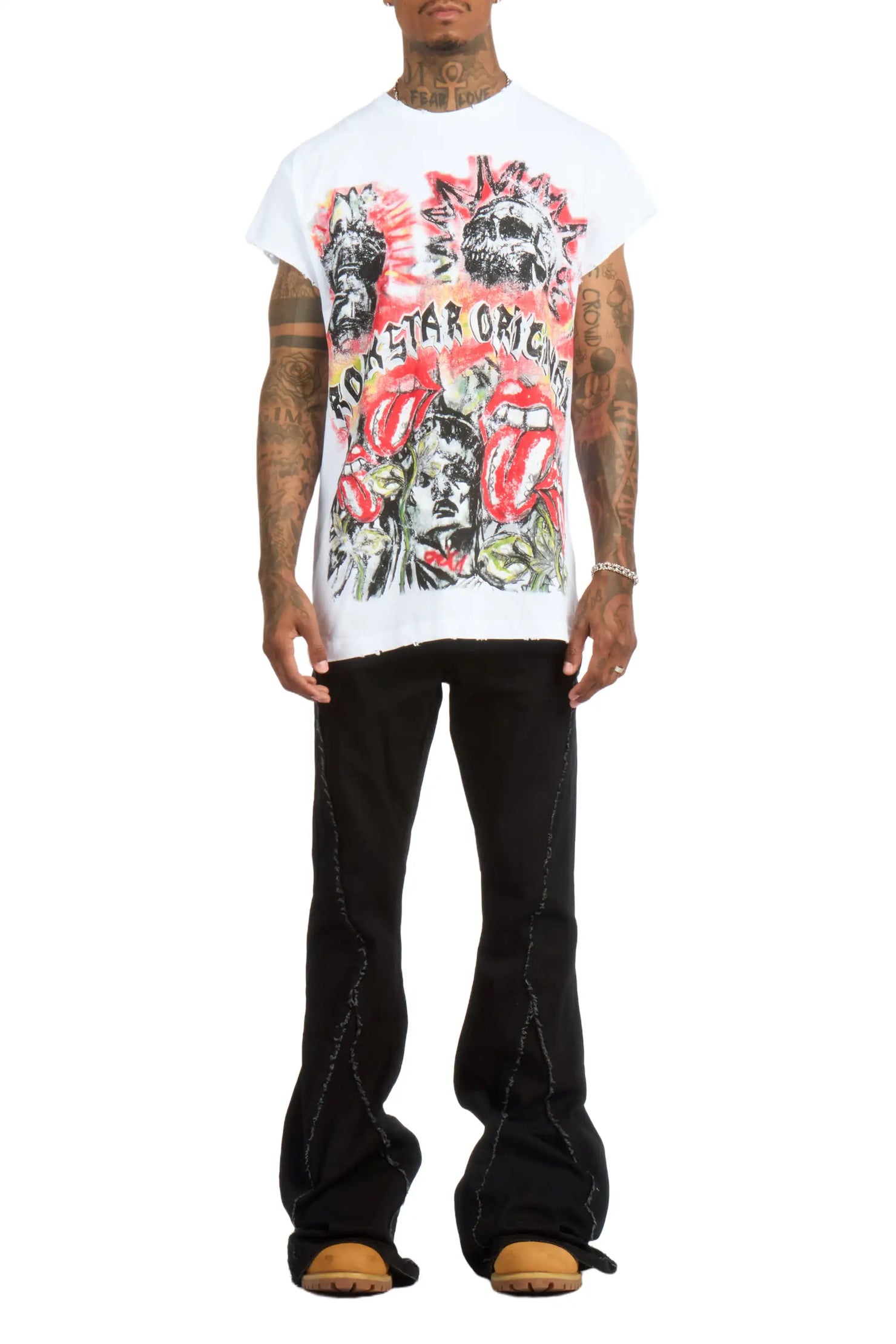 Vane Black Stacked Super Flare Jean