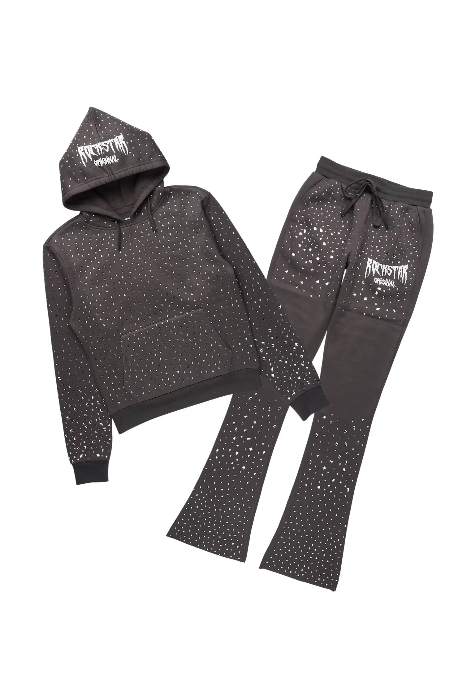 Porsha Charcoal Rhinestone Stacked Track Set