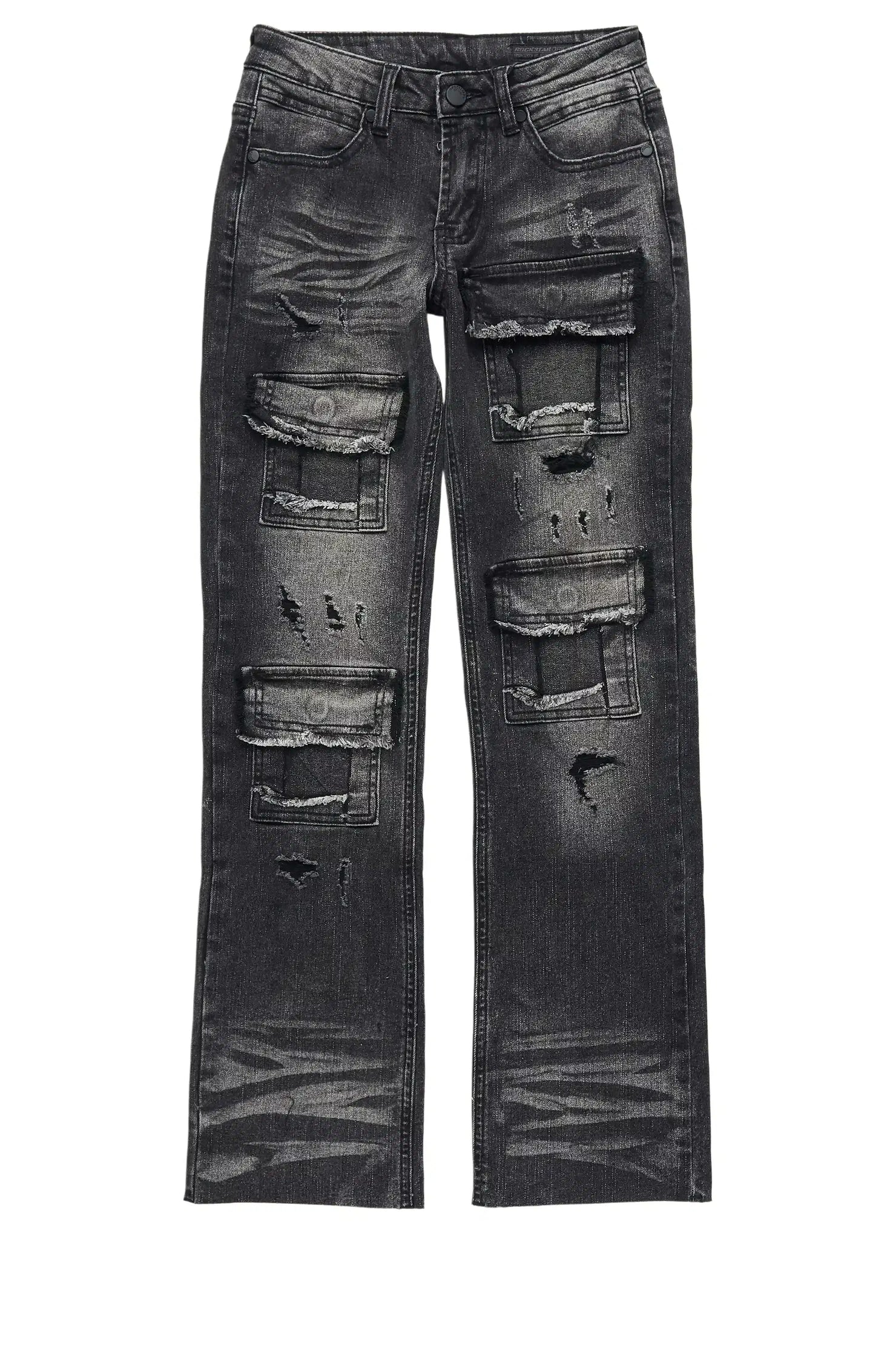 Boys Petrus Black Stacked Flare Jean