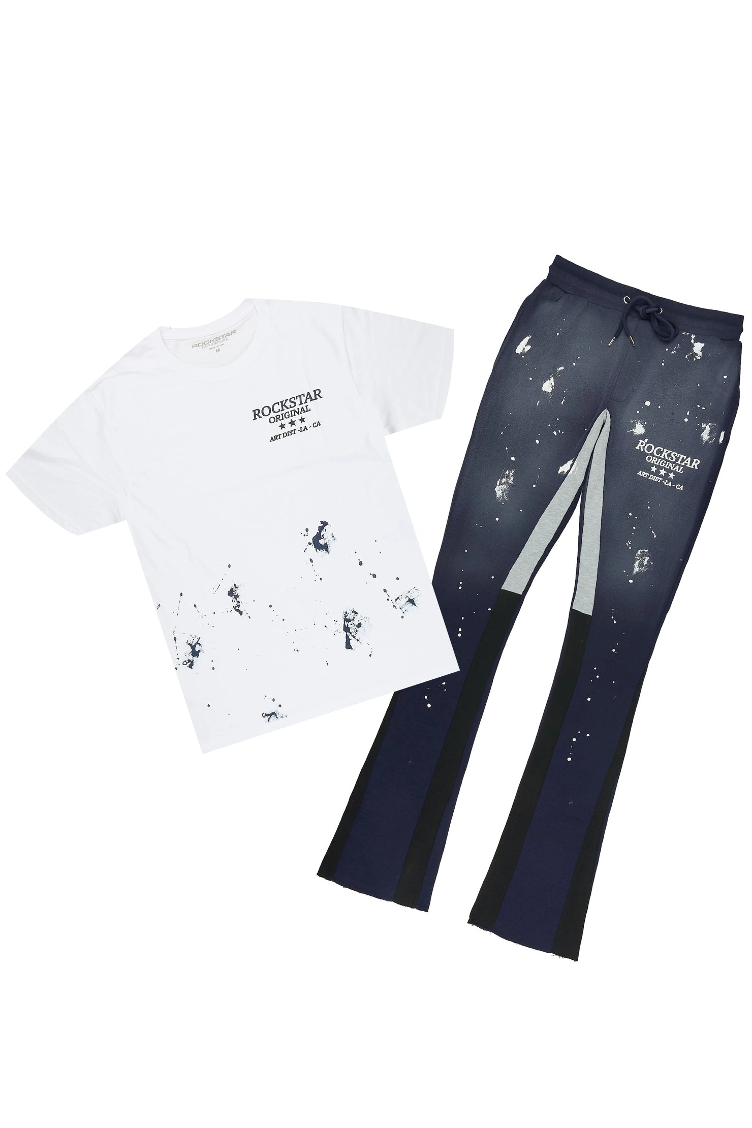 Damek White/Navy T-shirt/Stacked Flare Track Pant Set