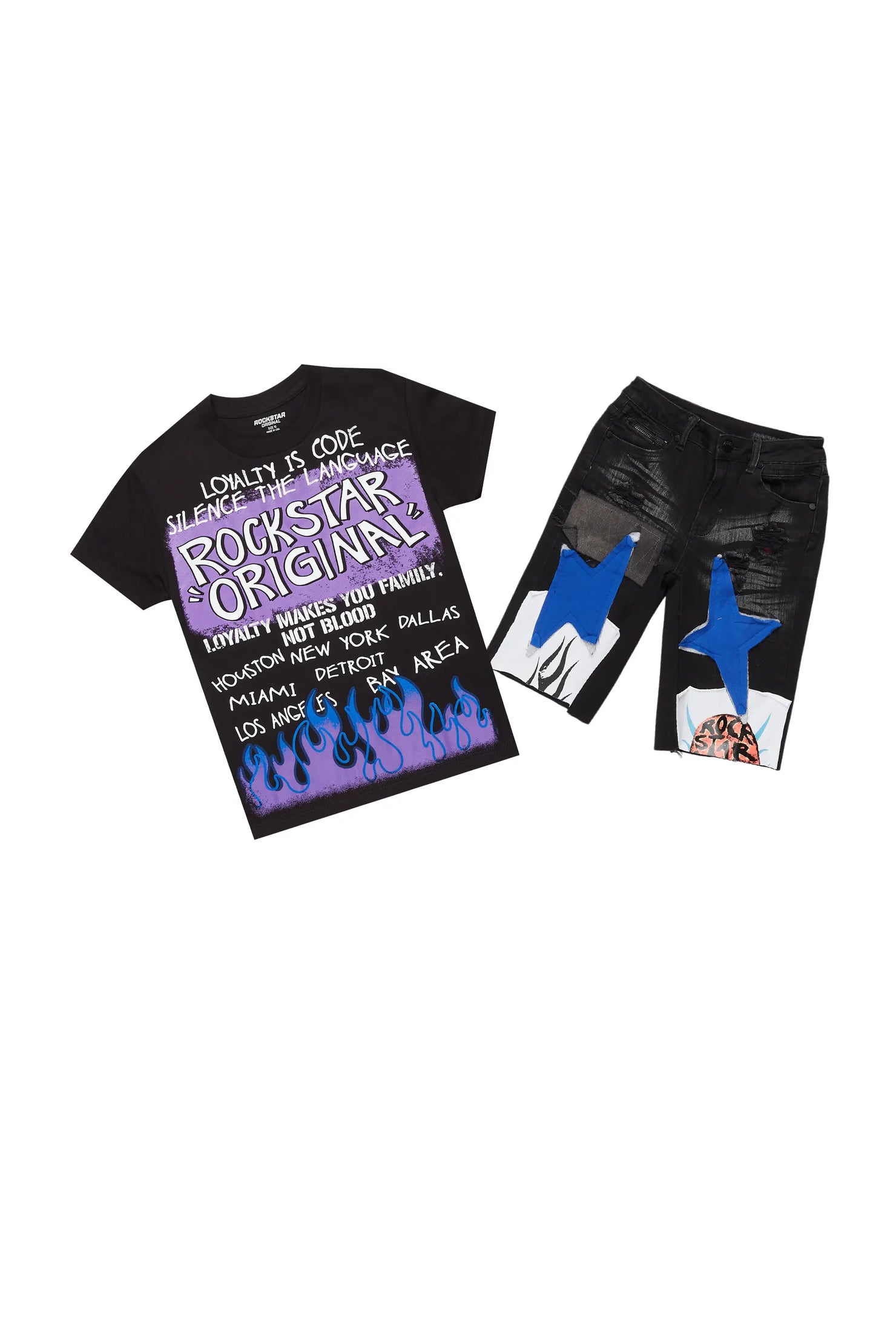 Boys Beno Black T-Shirt/Denim Short Set