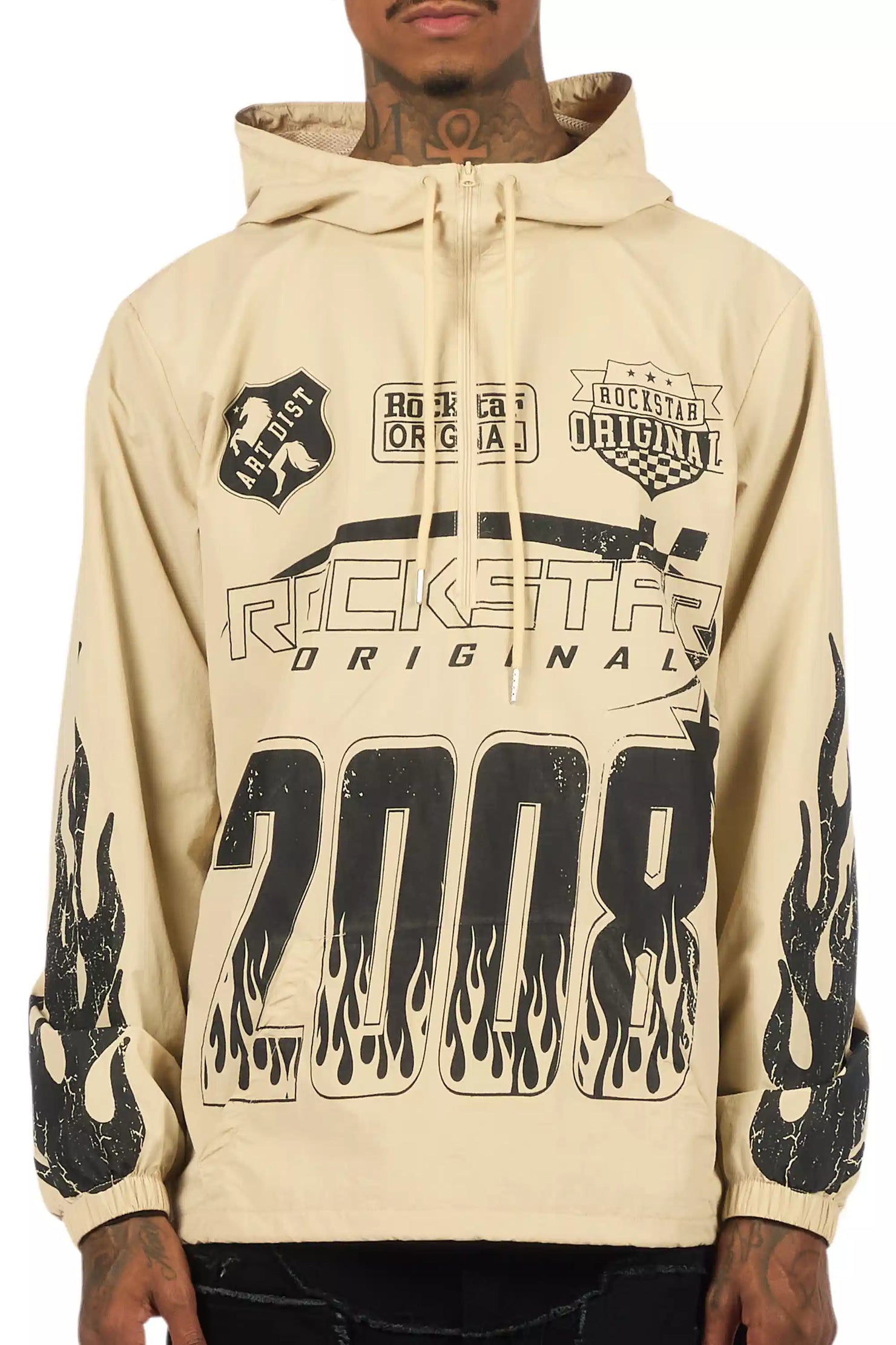 Amos Beige Graphic Windbreaker