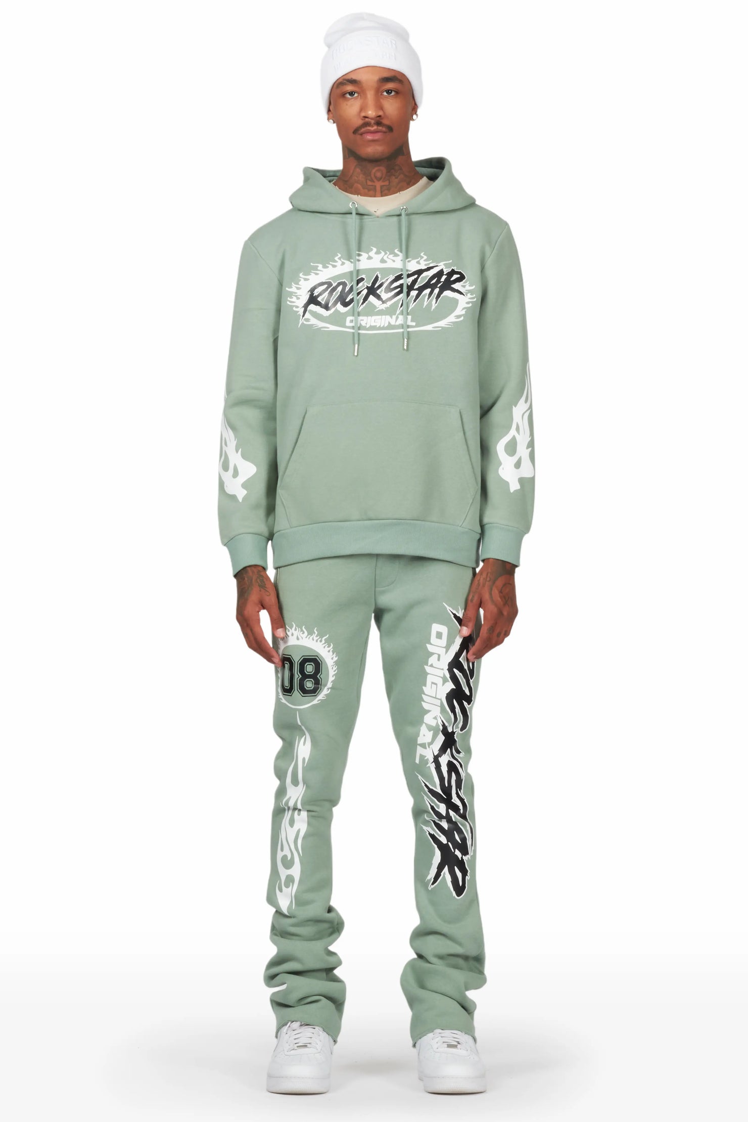 Draven Sage Hoodie/Stacked Flare Track Pant Set