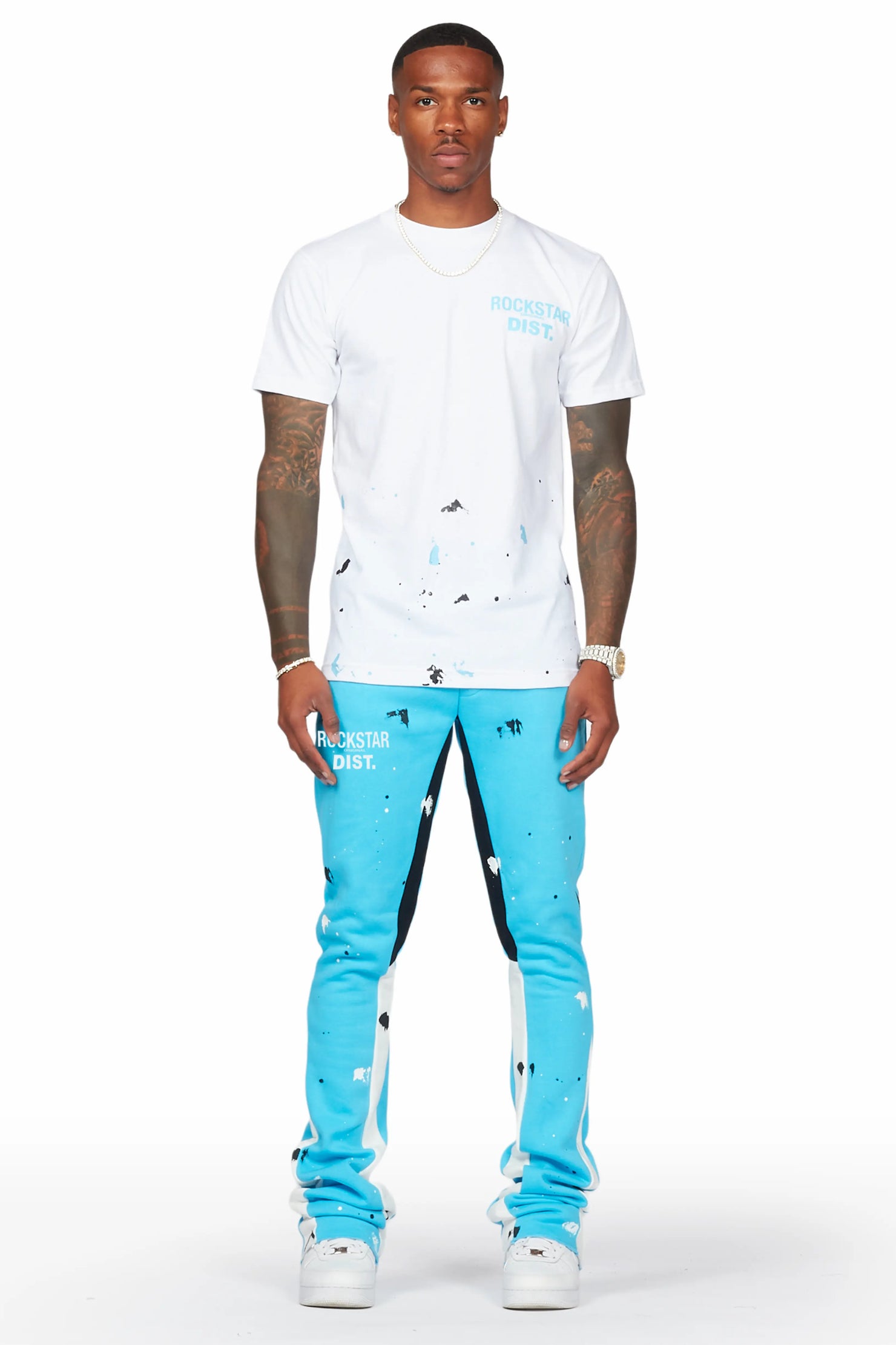 Raffer Blue/White T-Shirt/Stacked Flare Pant Set