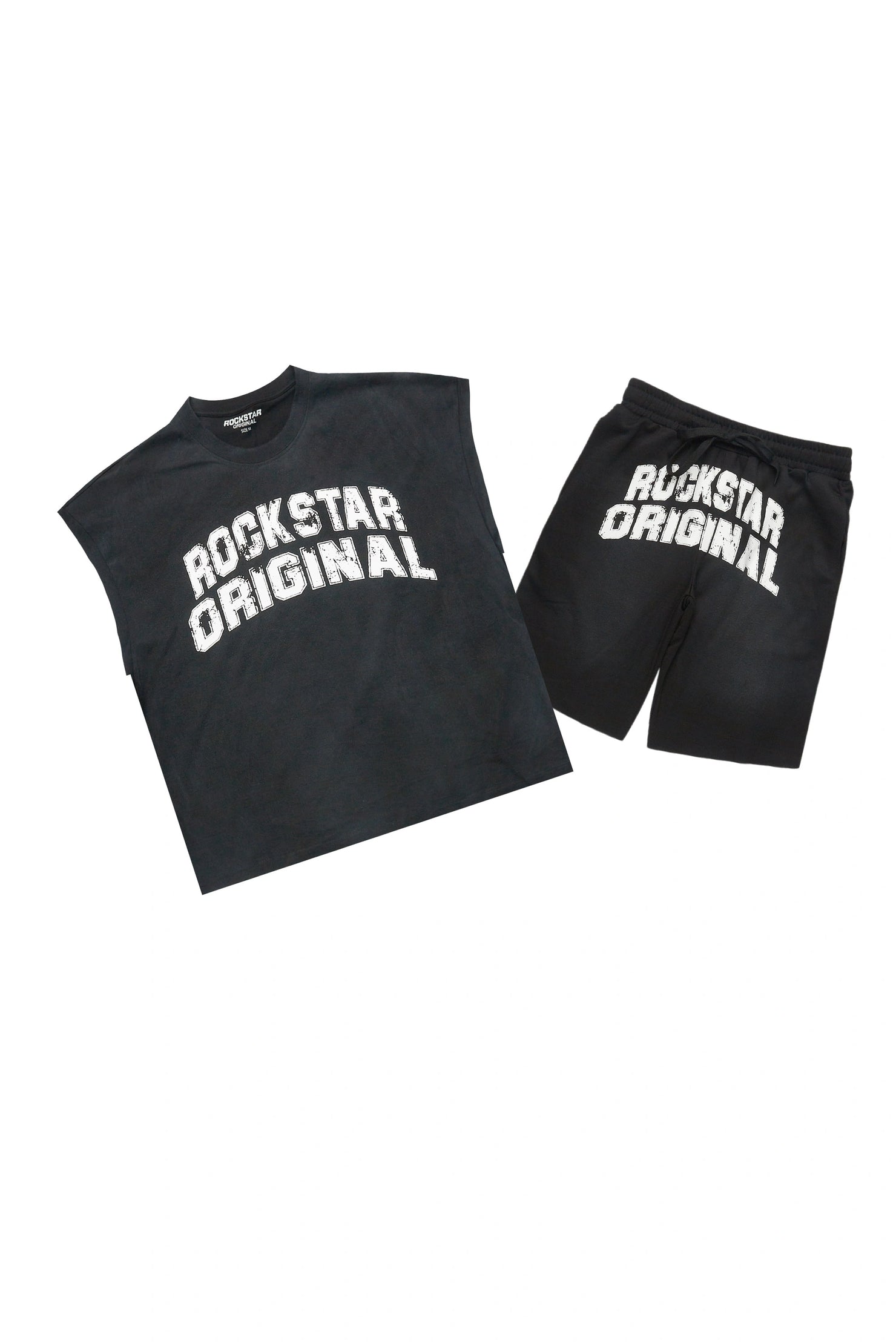 Tumo Black Cut Sleeve Crop Boxy Tee Short Set