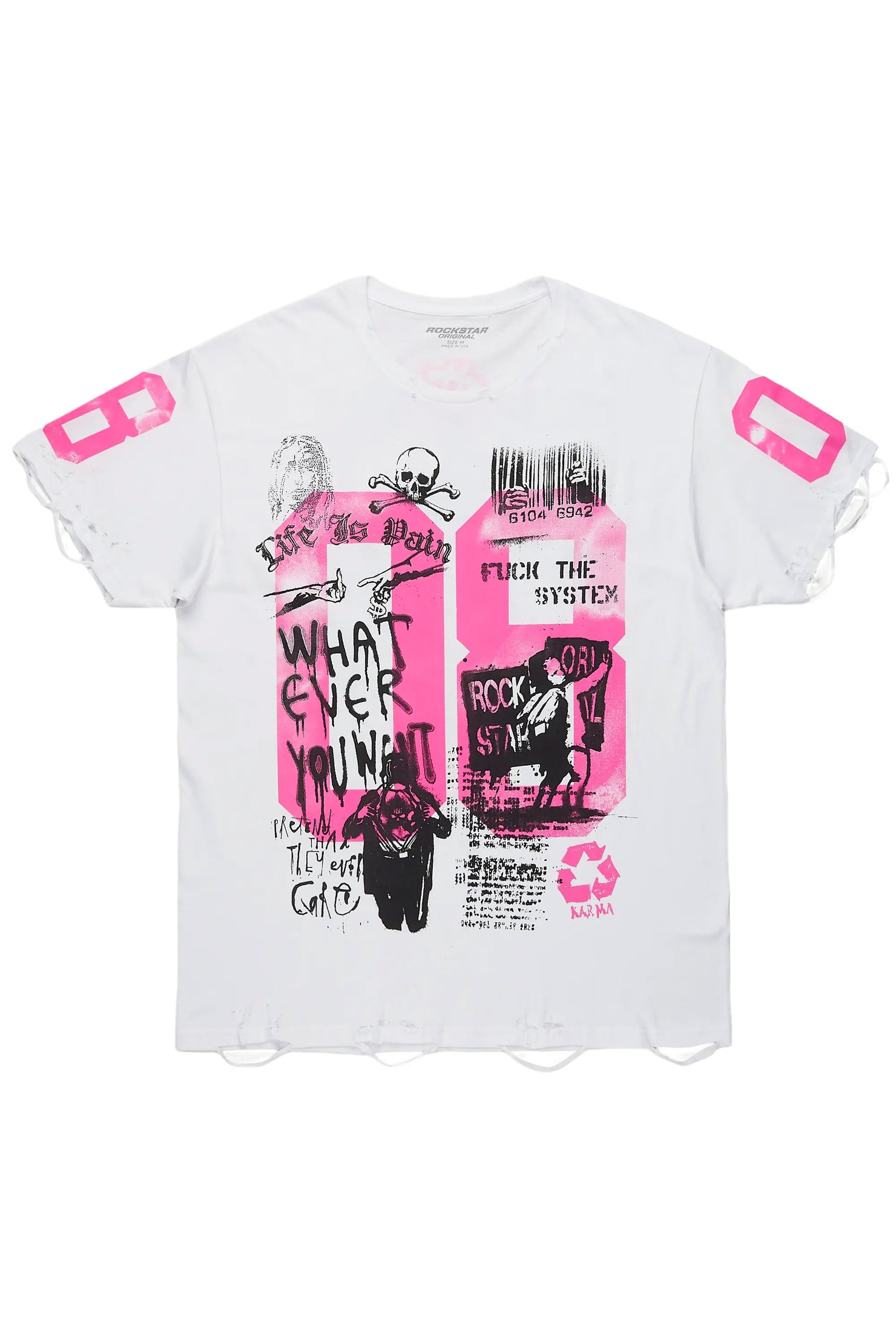 Grill White/Pink Graphic Oversized T-Shirt