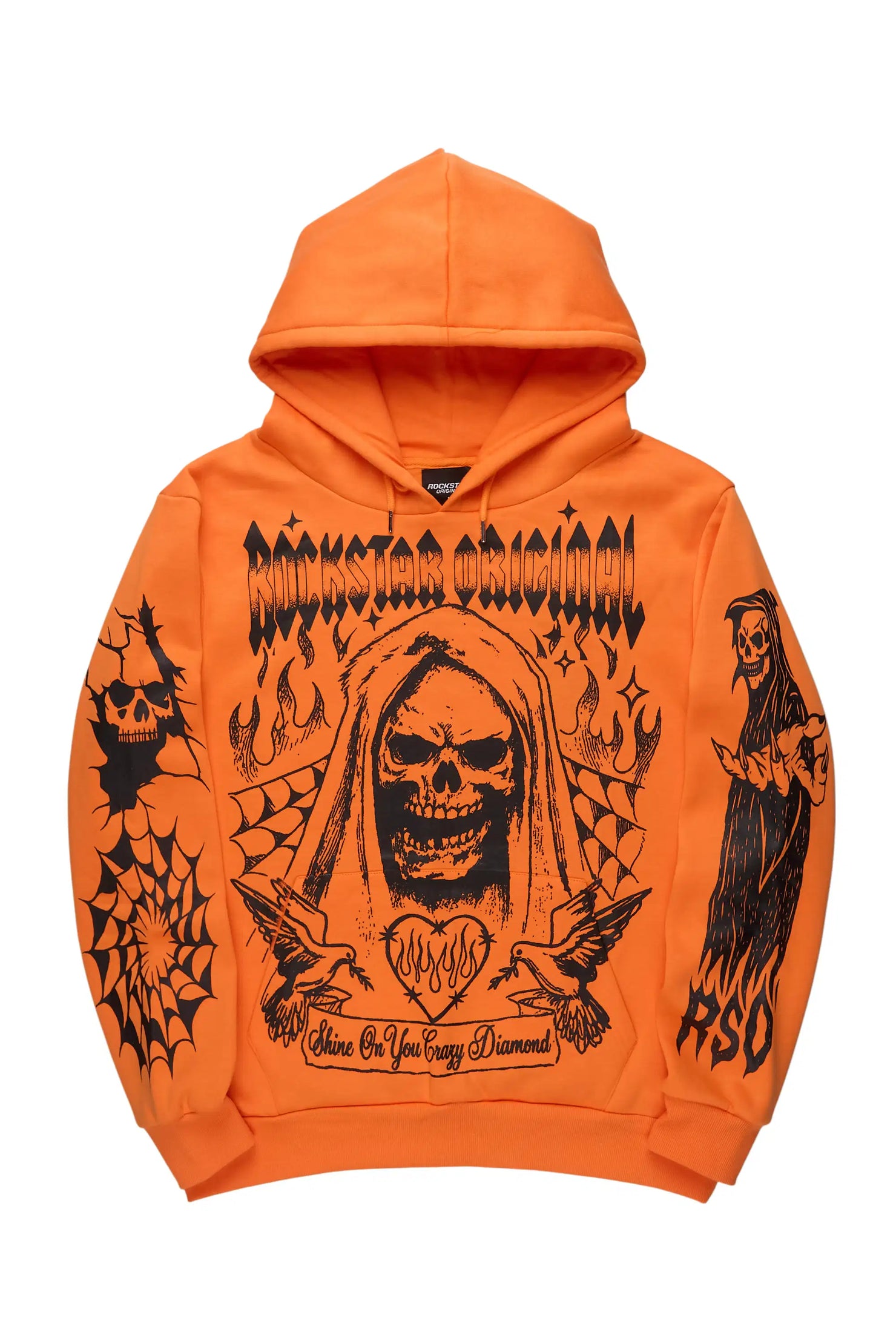 Pogboom Orange Graphic Distressed Relaxed Hoodie