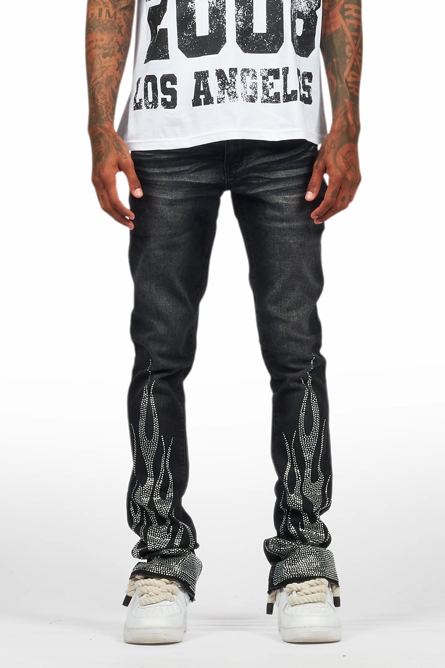 Samba Dark Grey Rhinestone Stacked Flare Jean