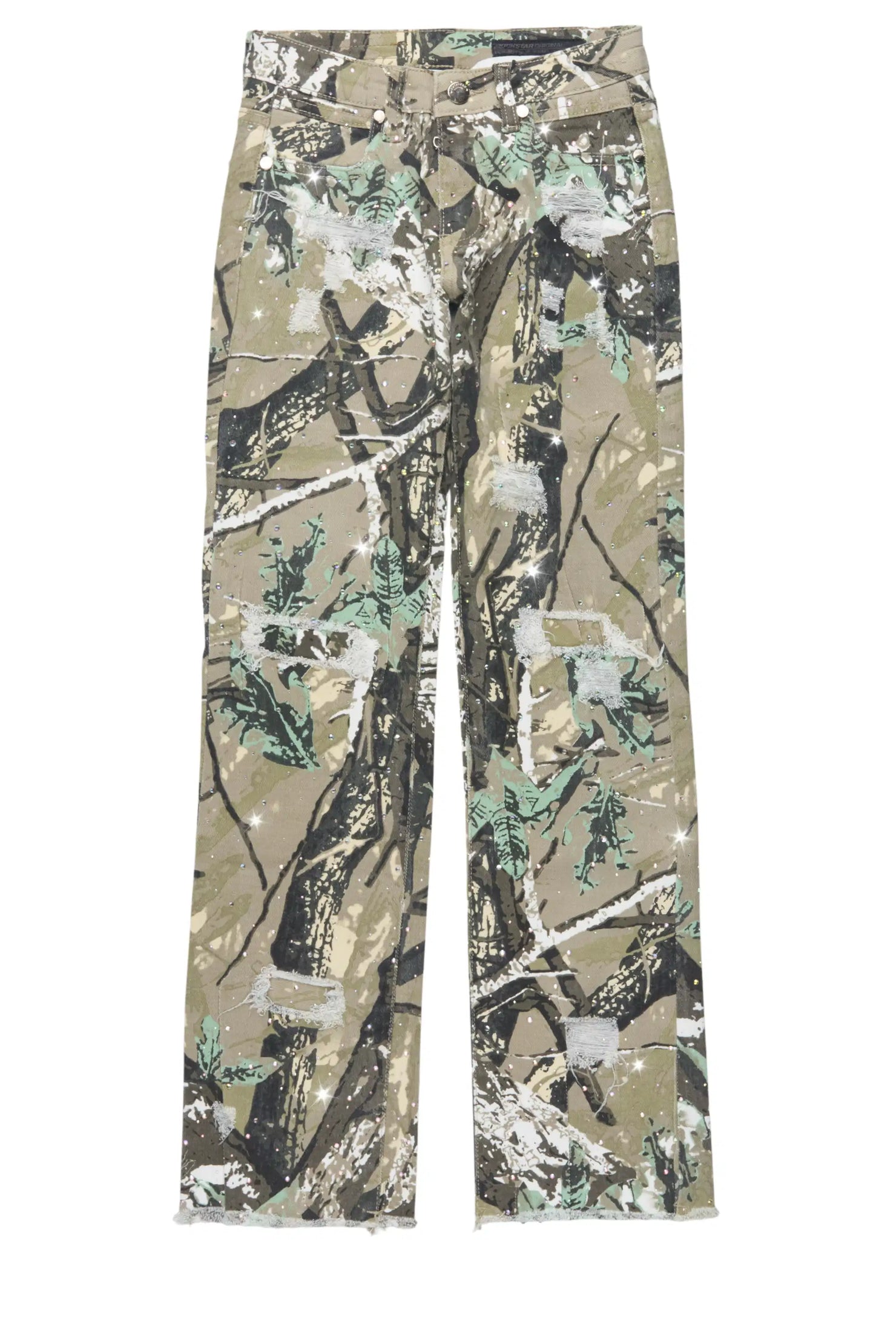 Girls Kelle Tree Camo Rhinestone Stacked Jean