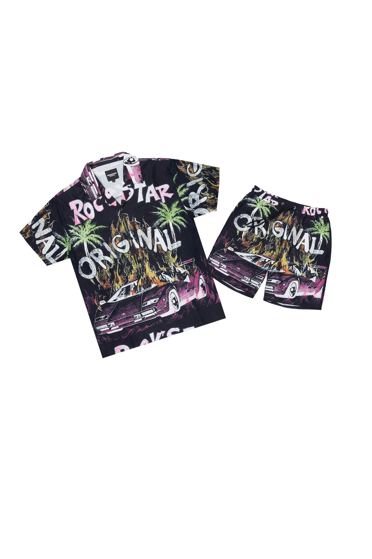 Boys Axrain Black Button Down Shirt/Short Set