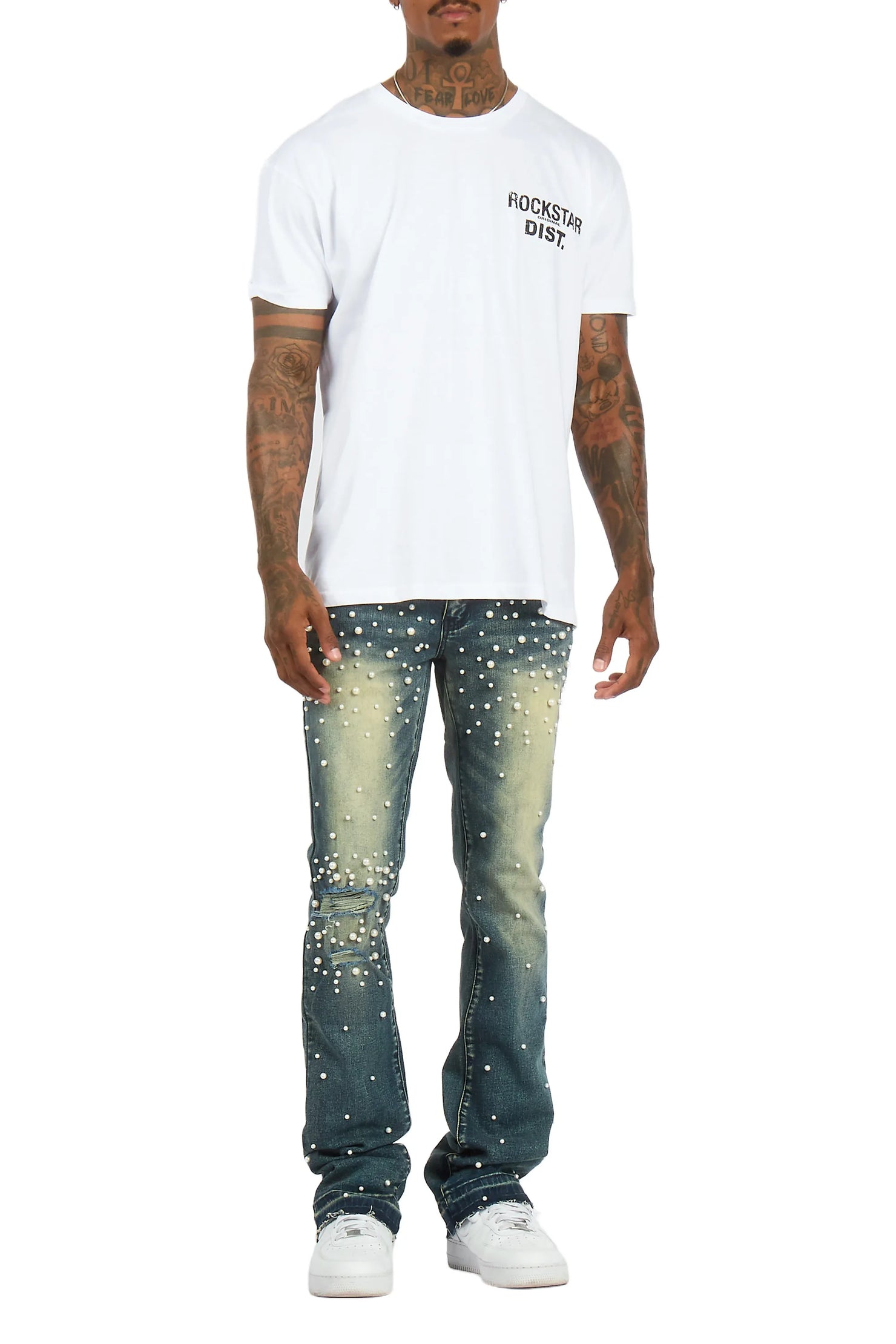 Lennux Dark Blue Pearl Stacked Fit Jean
