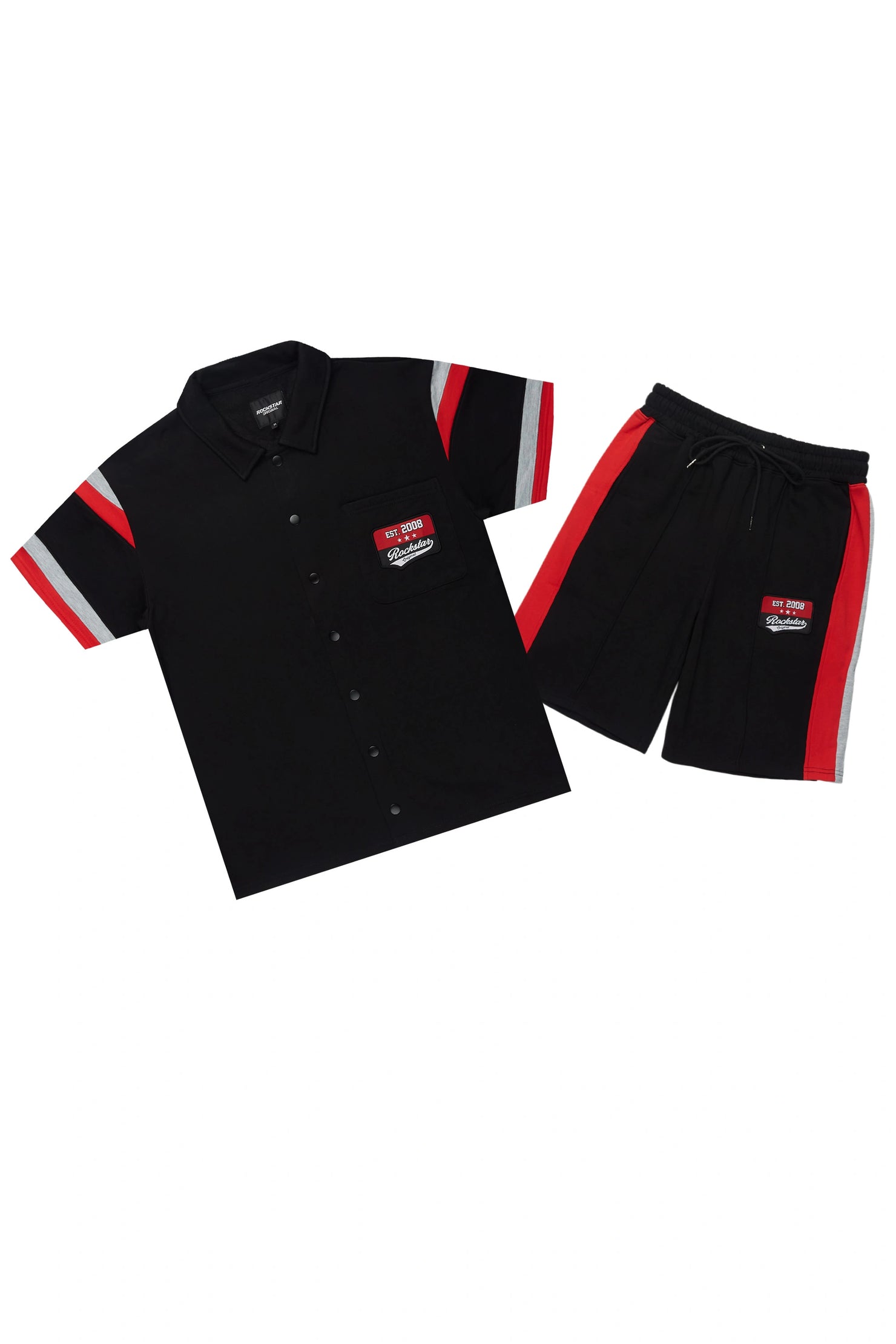 Zavid Black Button Up T-Shirt/Short Set