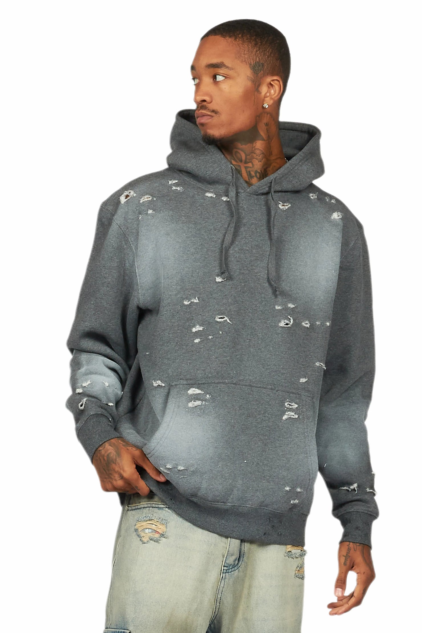 Baki Charcoal Distressed Hoodie