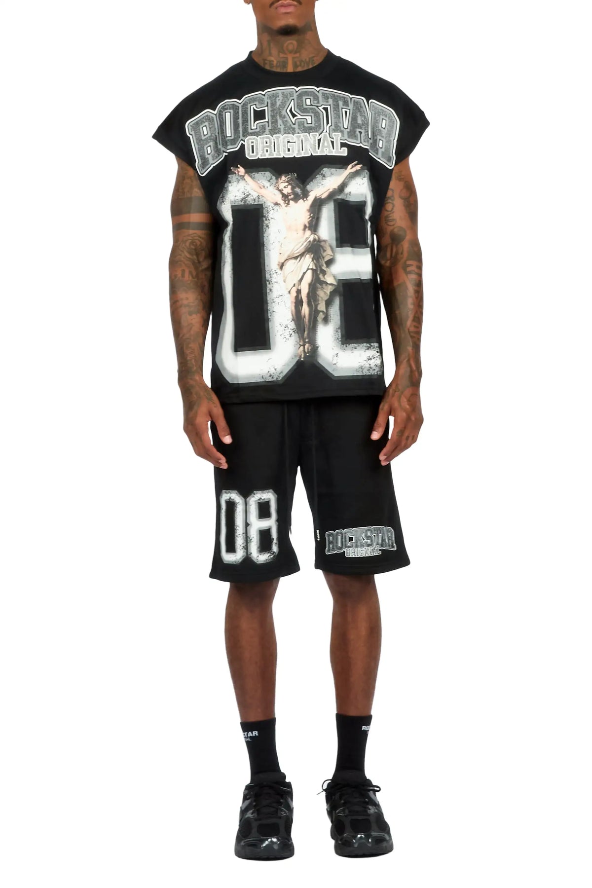 Fields Black/Grey Cut Sleeve T-Shirt Short Set
