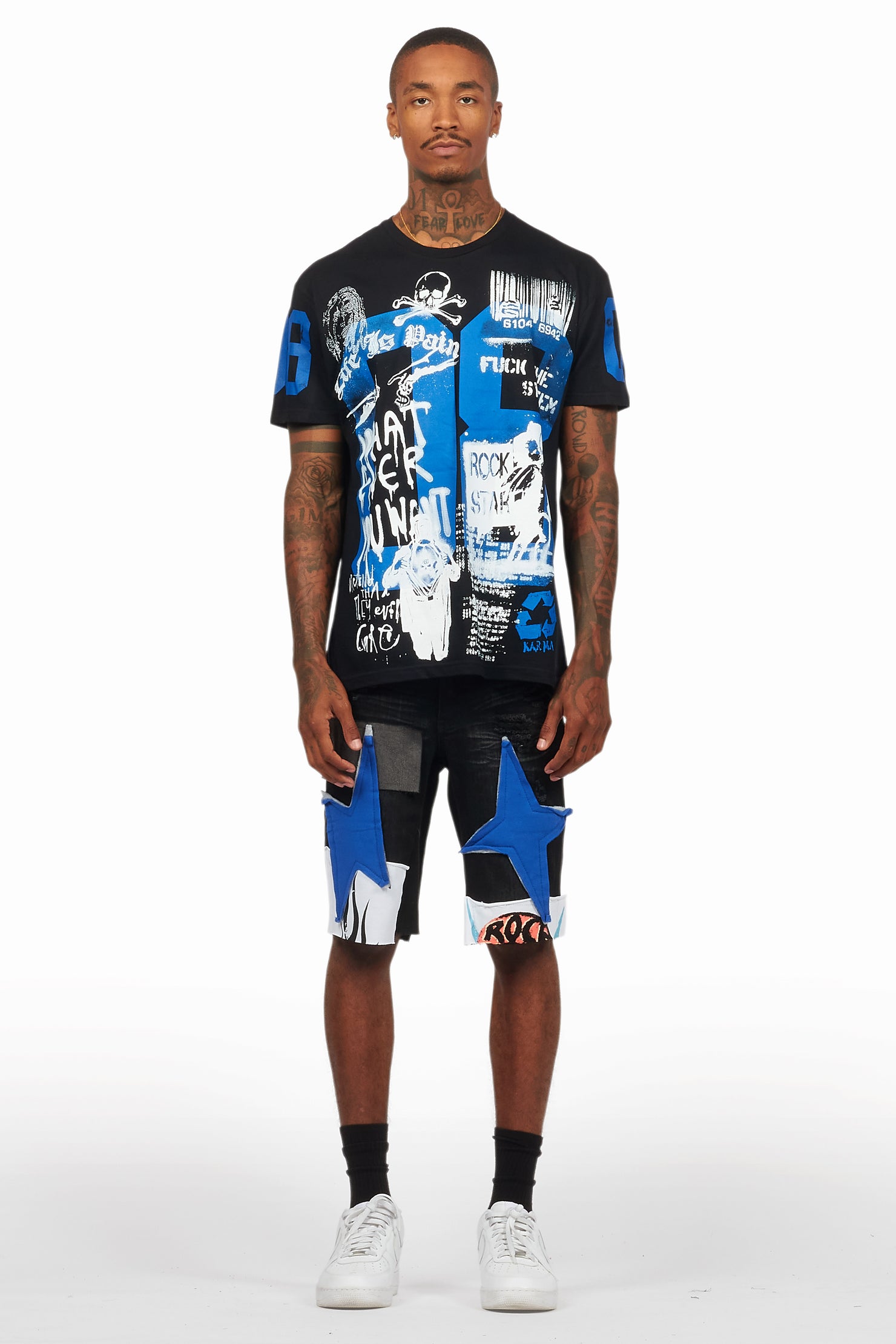 Grill Black/Blue T-Shirt/Denim Short Set