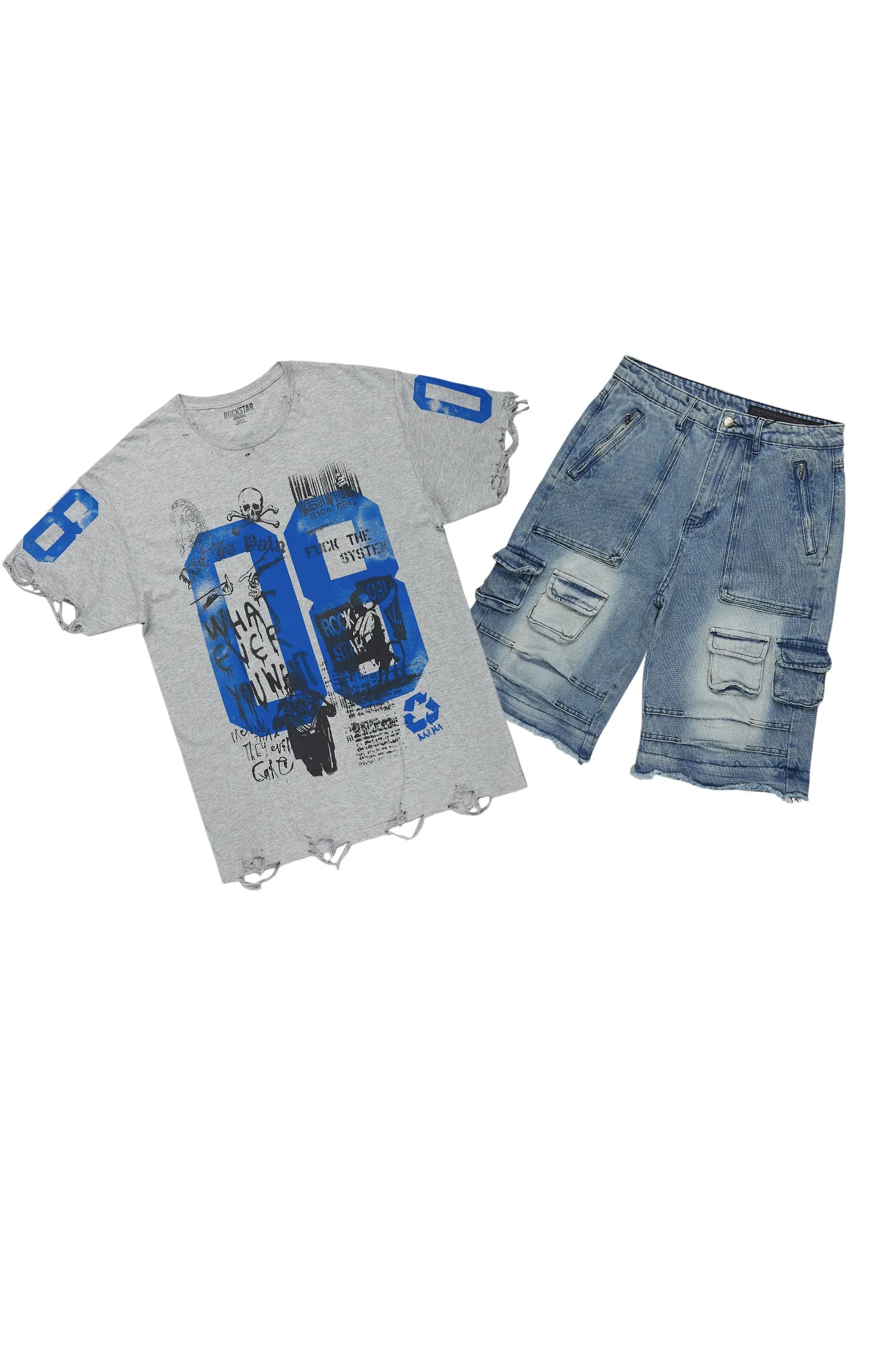 Grill Grey/Blue T-Shirt/Denim Short Set