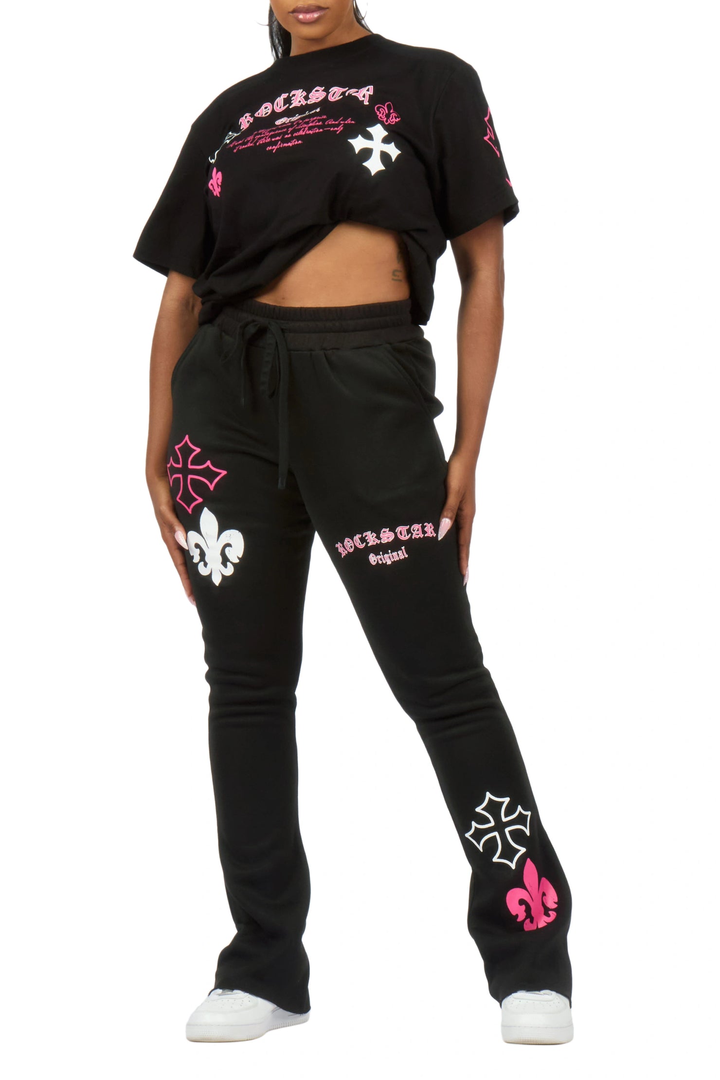 Deshunique Black T-Shirt Stacked Track Set
