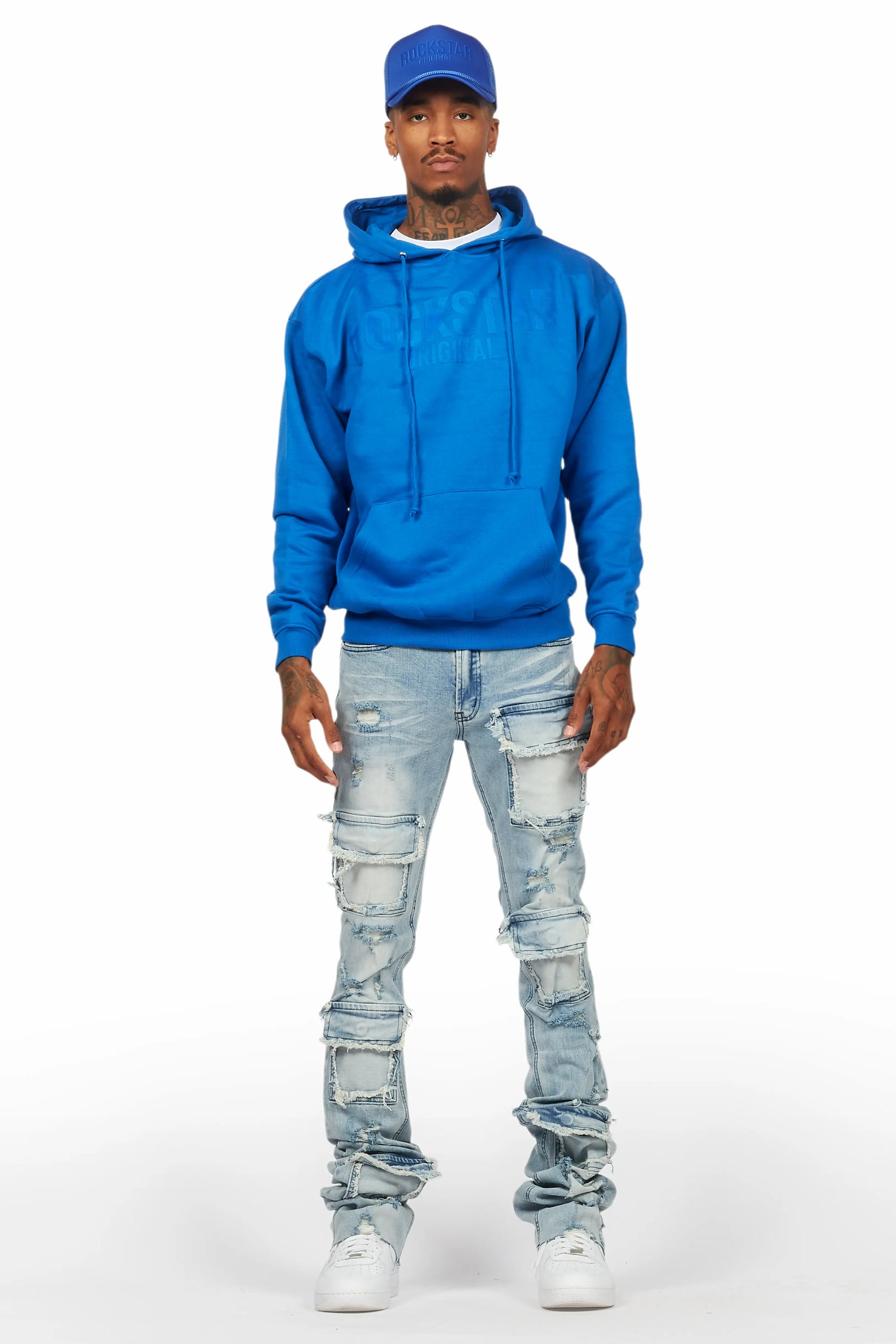 Basic Trio Royal Blue Super Stacked Flare Jean Set