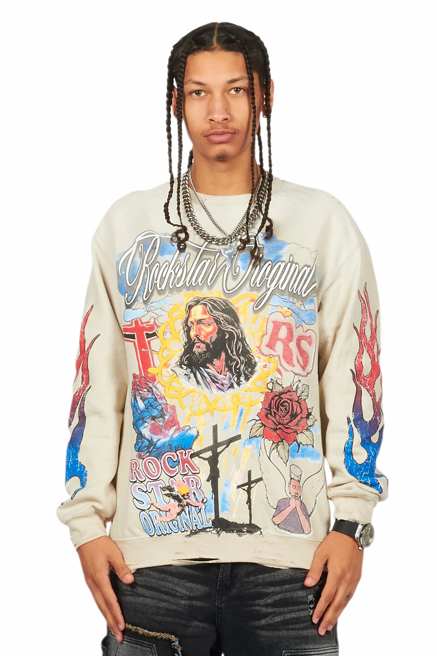 Tadashi Beige Graphic Crewneck