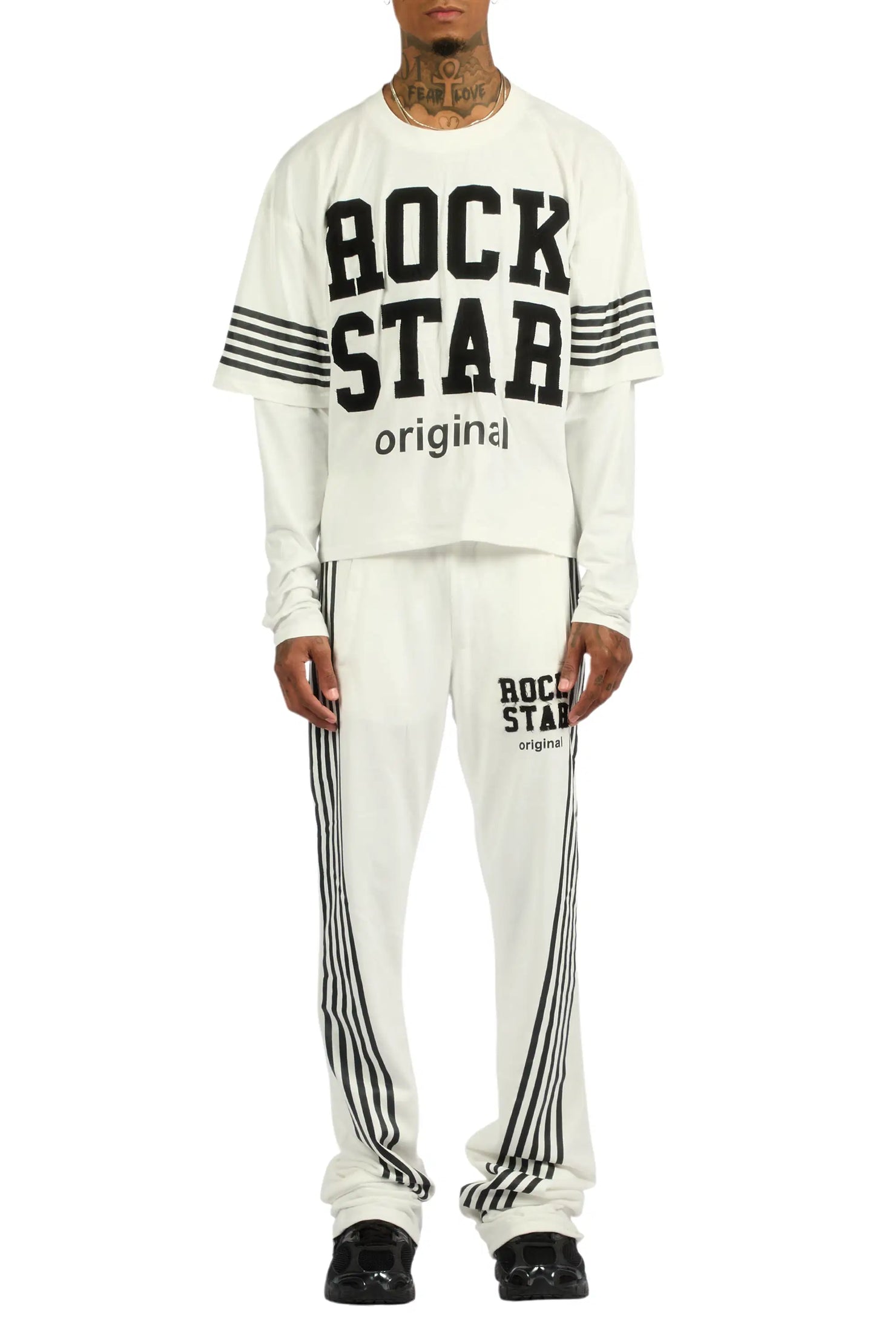 Rulik White Double Layer T-Shirt/Baggy Stacked Track Set