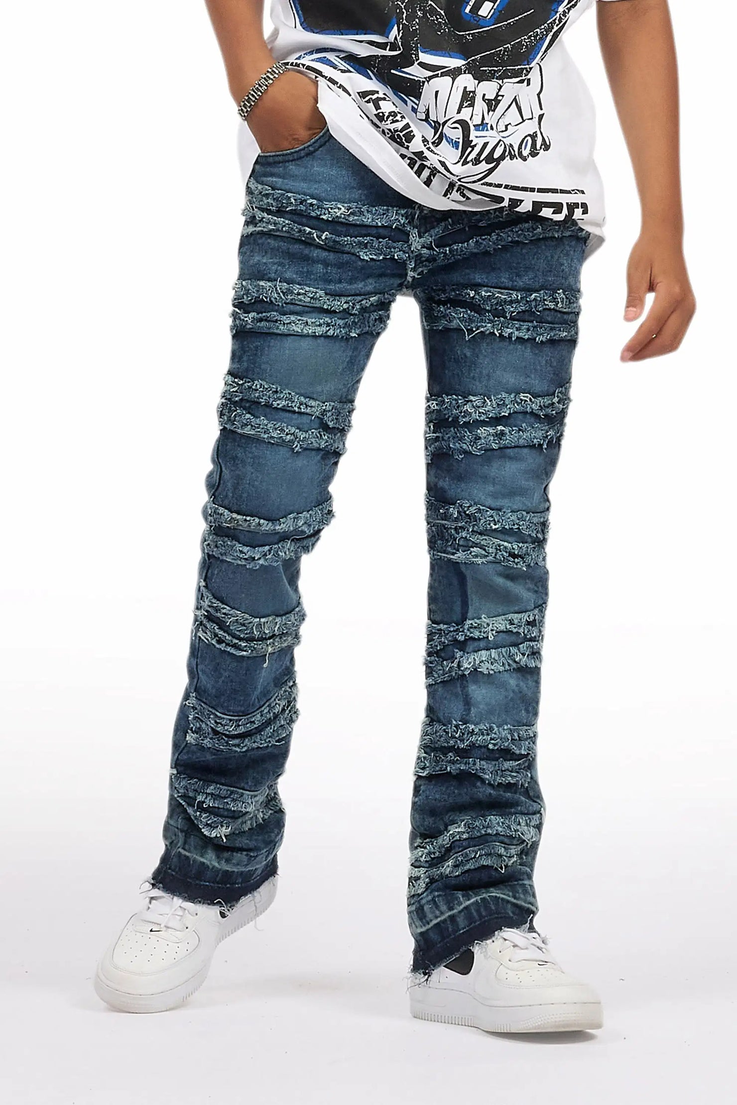 Boys Eli Blue Wash Flare Frayed Jean