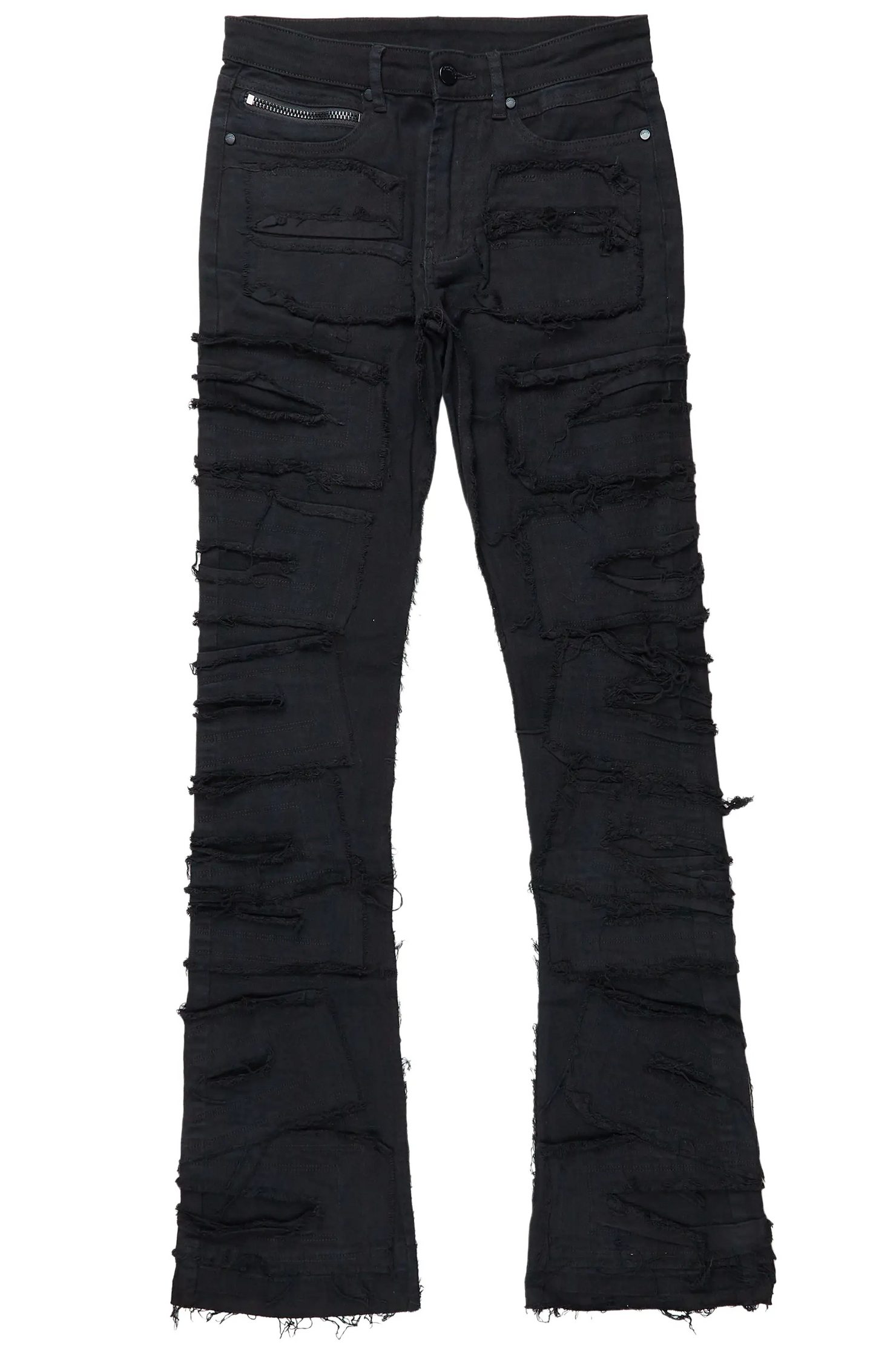 Wayland Black Stacked Flare Jean