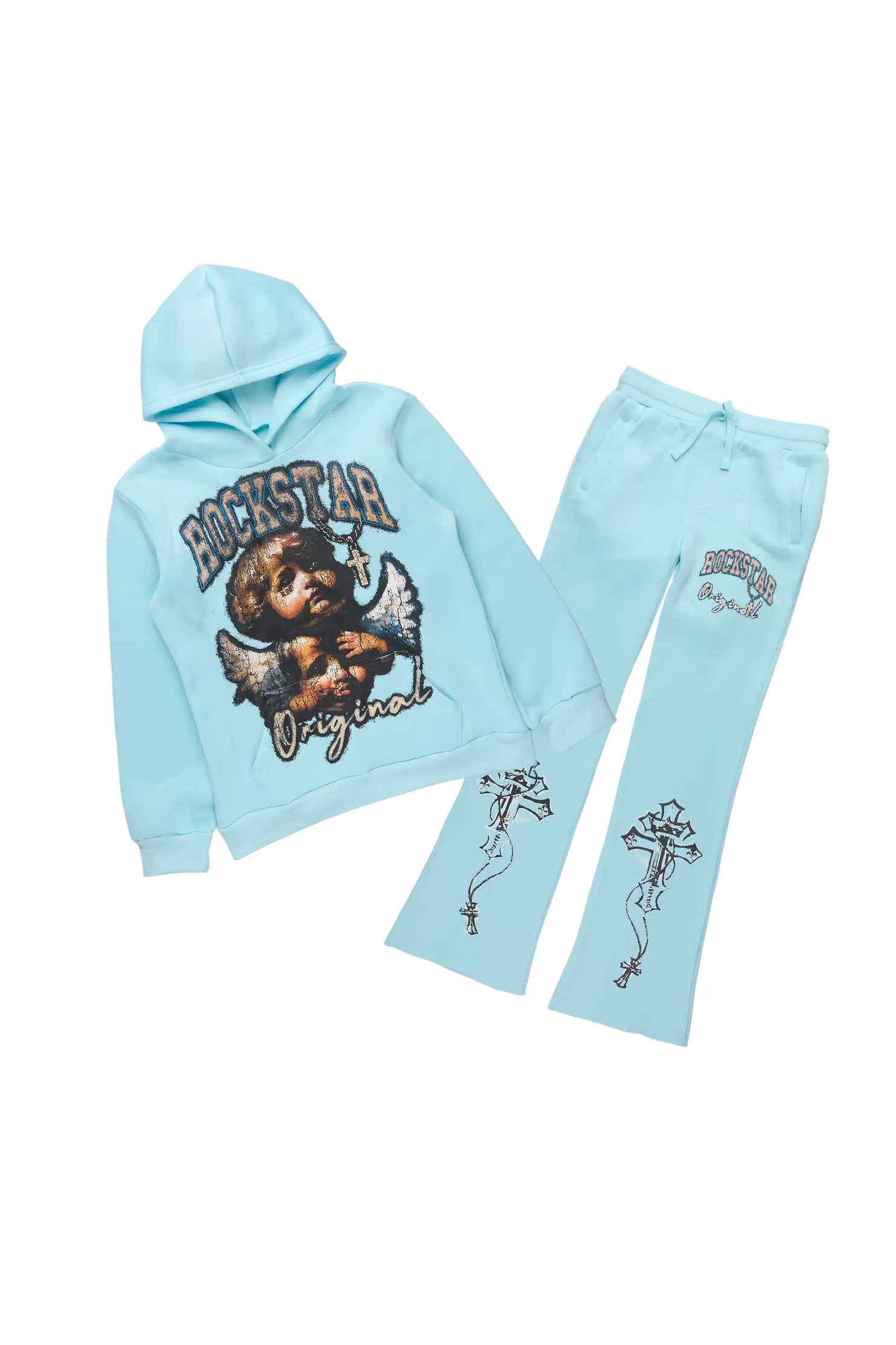 Girls Jovala Light Blue Hoodie/Stacked Flare Track Set